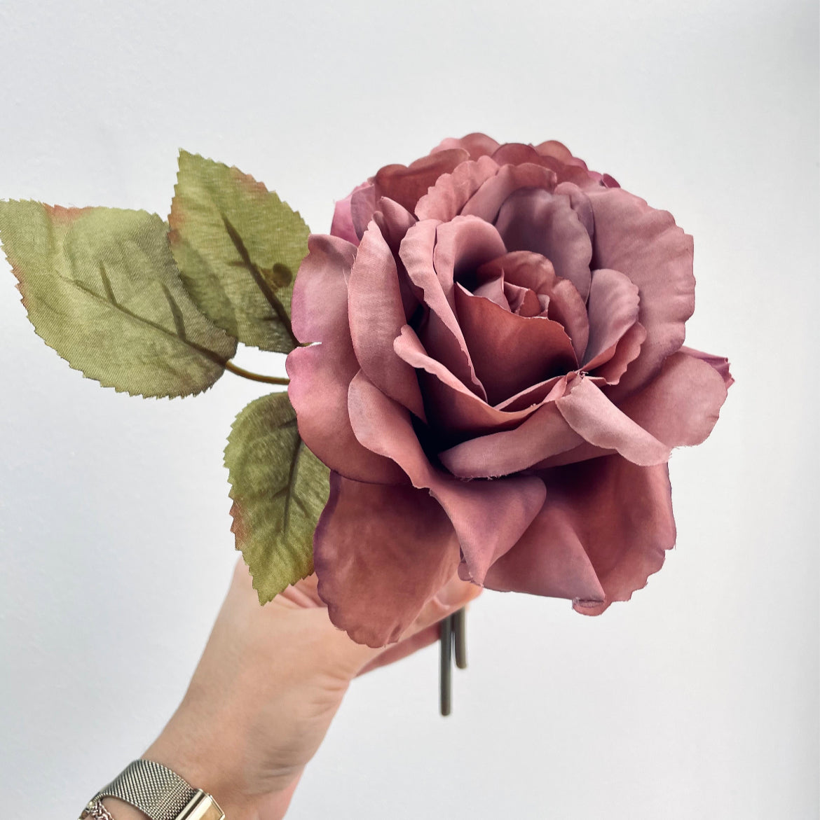 Faux Silk Large Rose And Leaf Posy 24cm/9 Inches Tall Antique Pink White Pink Peach Artificial Roses
