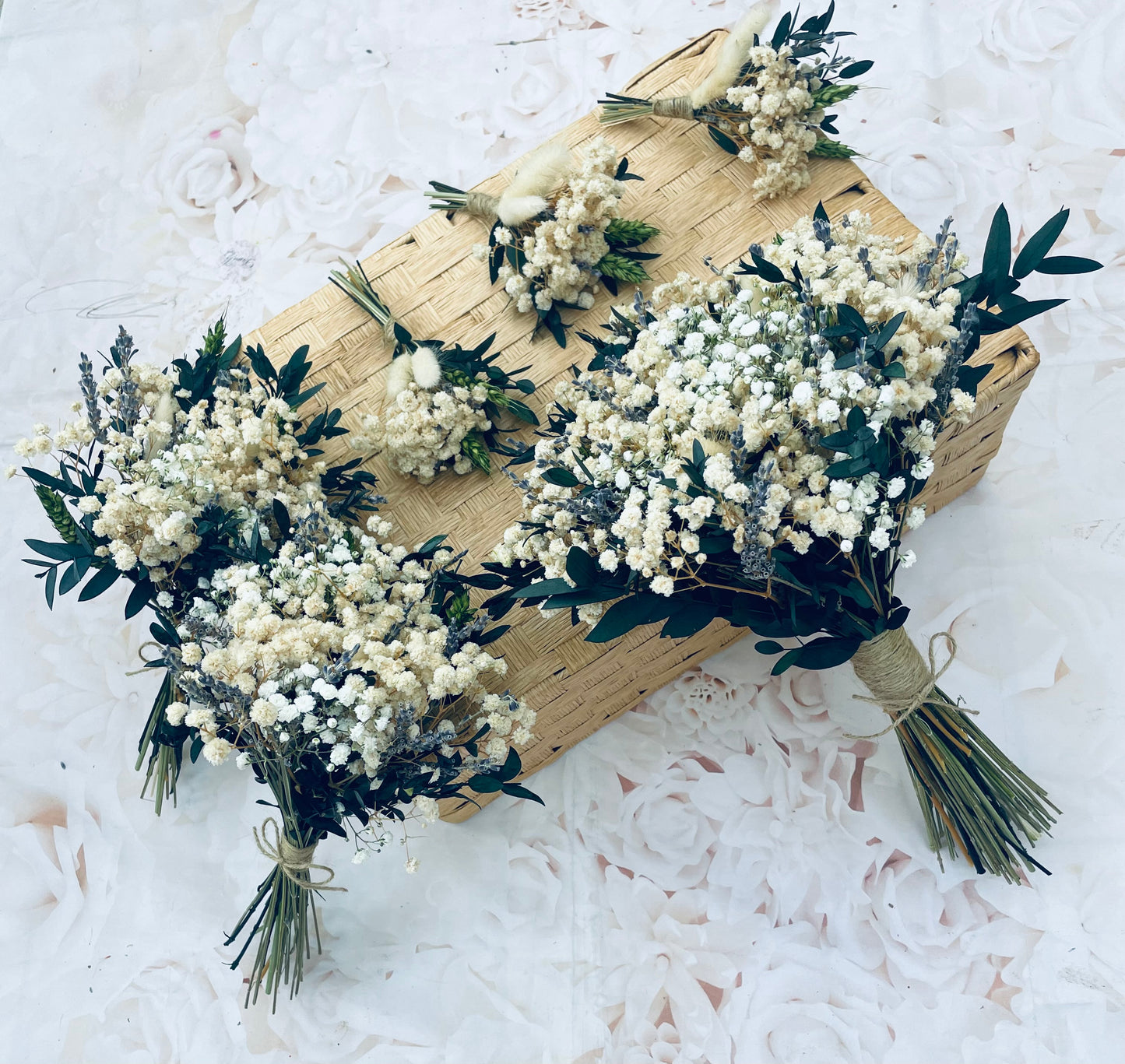 Rustic Dried Baby’s Breath Eucalyptus Bridal Bouquet – Gypsophila Wedding Flowers, Bridesmaid Bouquet, Boho Dried Flower Arrangement