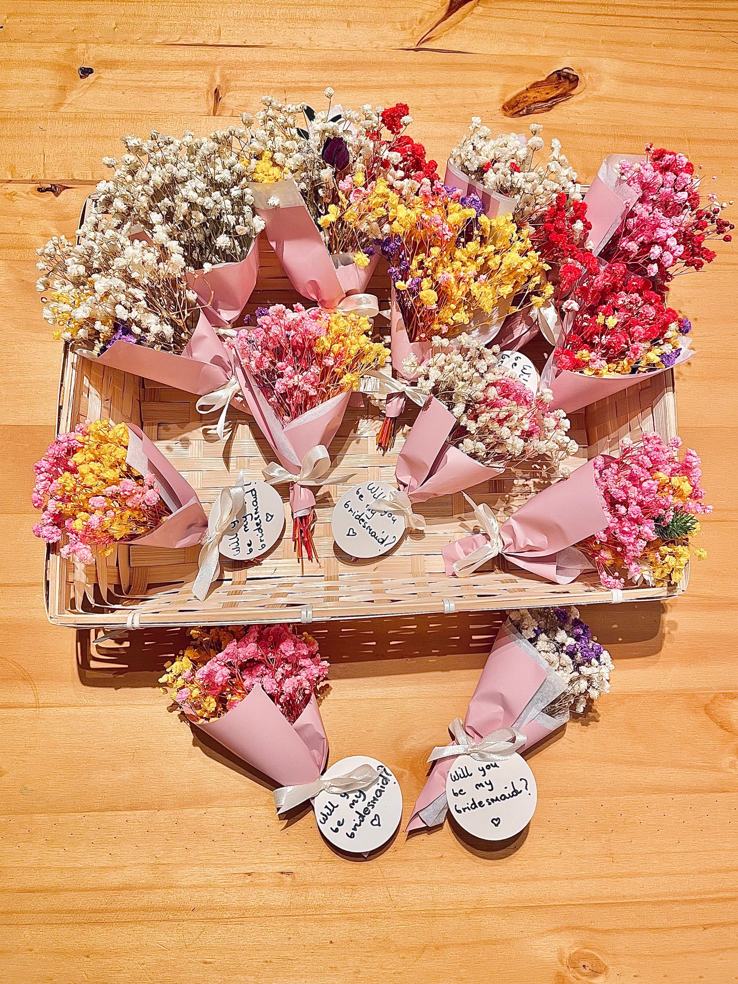 Personalised Will You Be My Bridesmaid Dried Flower Mini Bouquet Mini Posy Colourful Bridesmaid Proposal Gift For Her Letterbox Flowers