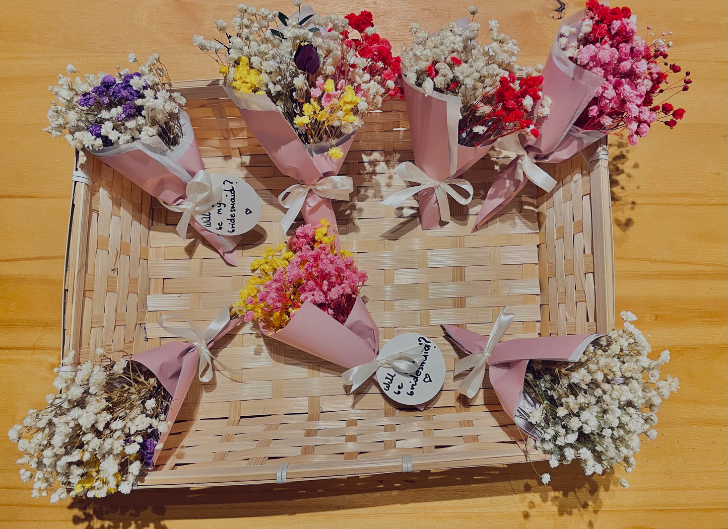 Personalised Will You Be My Bridesmaid Dried Flower Mini Bouquet Mini Posy Colourful Bridesmaid Proposal Gift For Her Letterbox Flowers