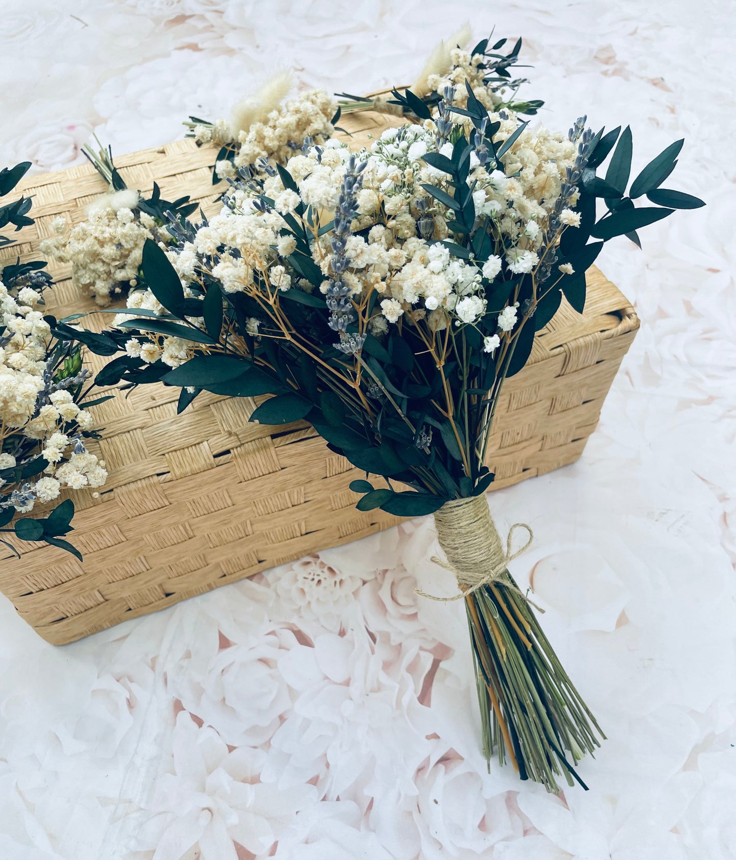 Rustic Dried Baby’s Breath Eucalyptus Bridal Bouquet – Gypsophila Wedding Flowers, Bridesmaid Bouquet, Boho Dried Flower Arrangement