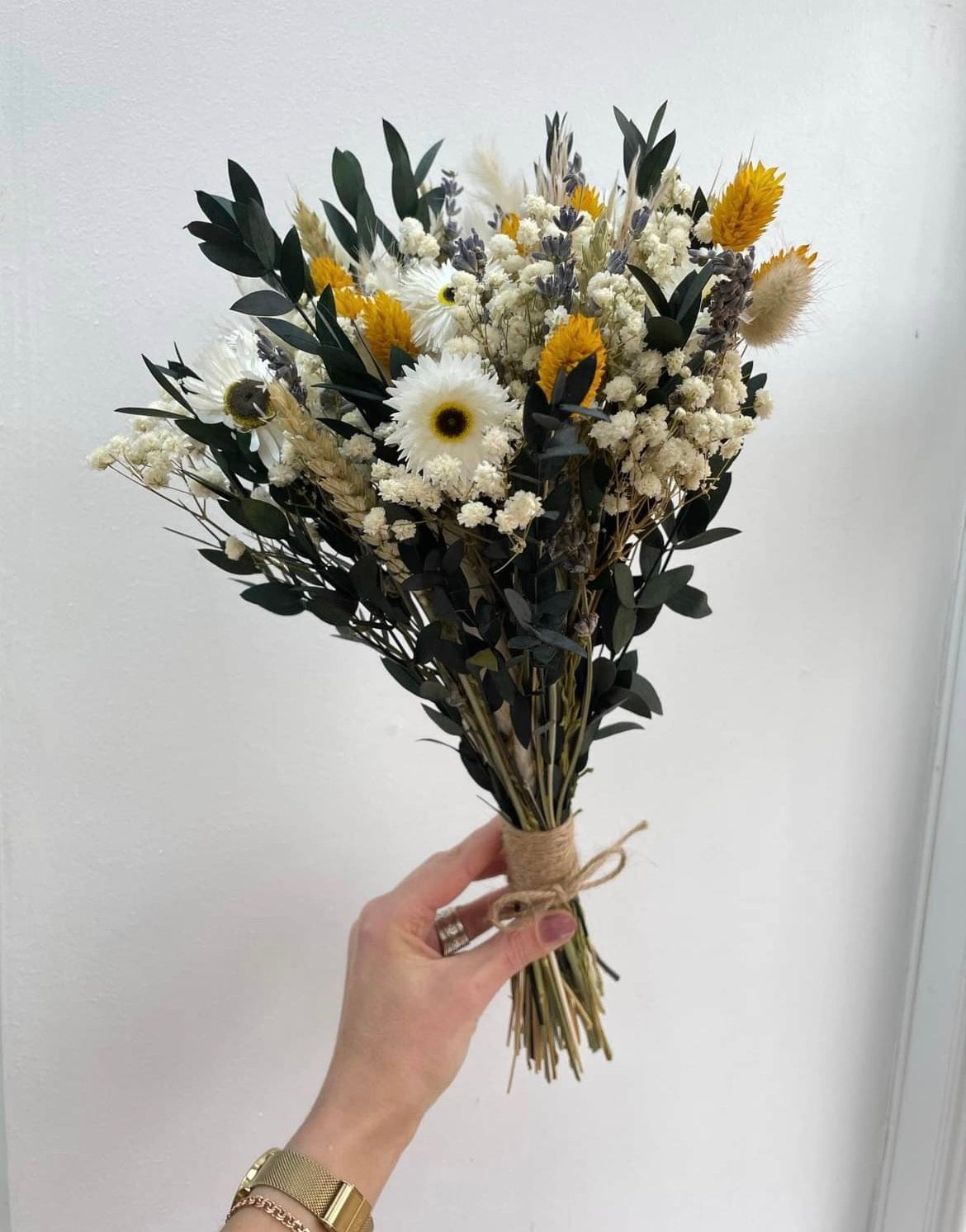 Dried flower bouquet FLORA Gypsophila lavender daisies green yellow Bridal Bouquet Wedding /Dried Flower Bouquet/ Gifts For Her