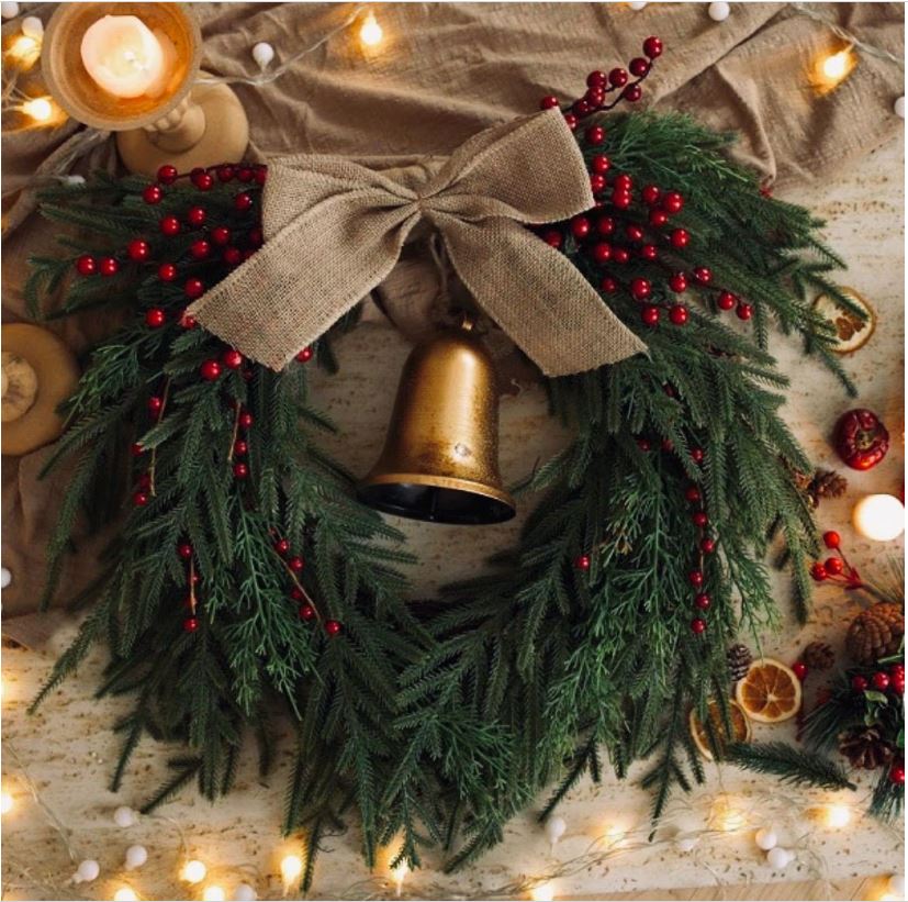 Christmas Red Berry Door Wreath For Front door Decor, 50cm Wreath Faux Red Berry Wreath Luxury Boho Door Wreath