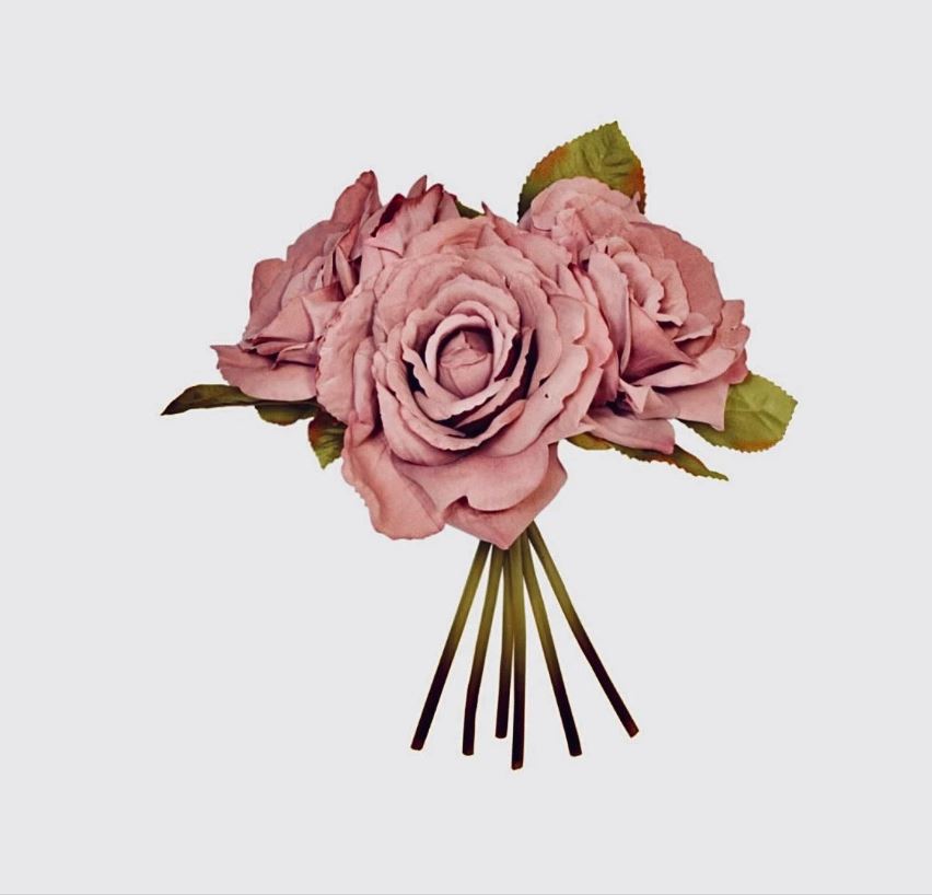 Faux Silk Large Rose And Leaf Posy 24cm/9 Inches Tall Antique Pink White Pink Peach Artificial Roses