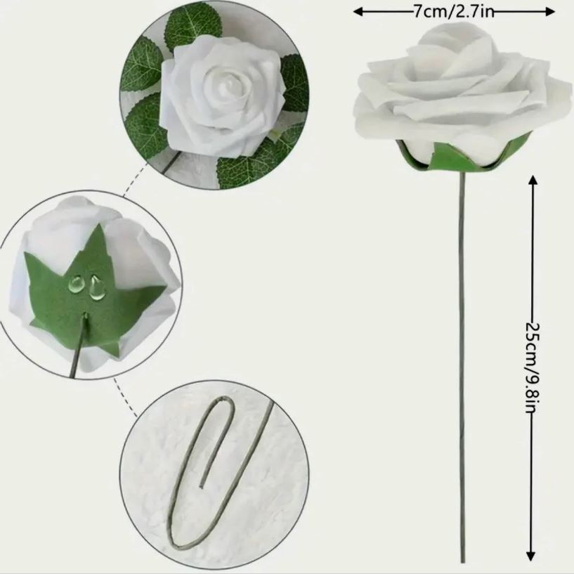 White Foam Artificial Rose Flower Arrangements Wedding Flowers Bouquet for Home Decoration Office Decor Event Decor Bridal Shower DIY