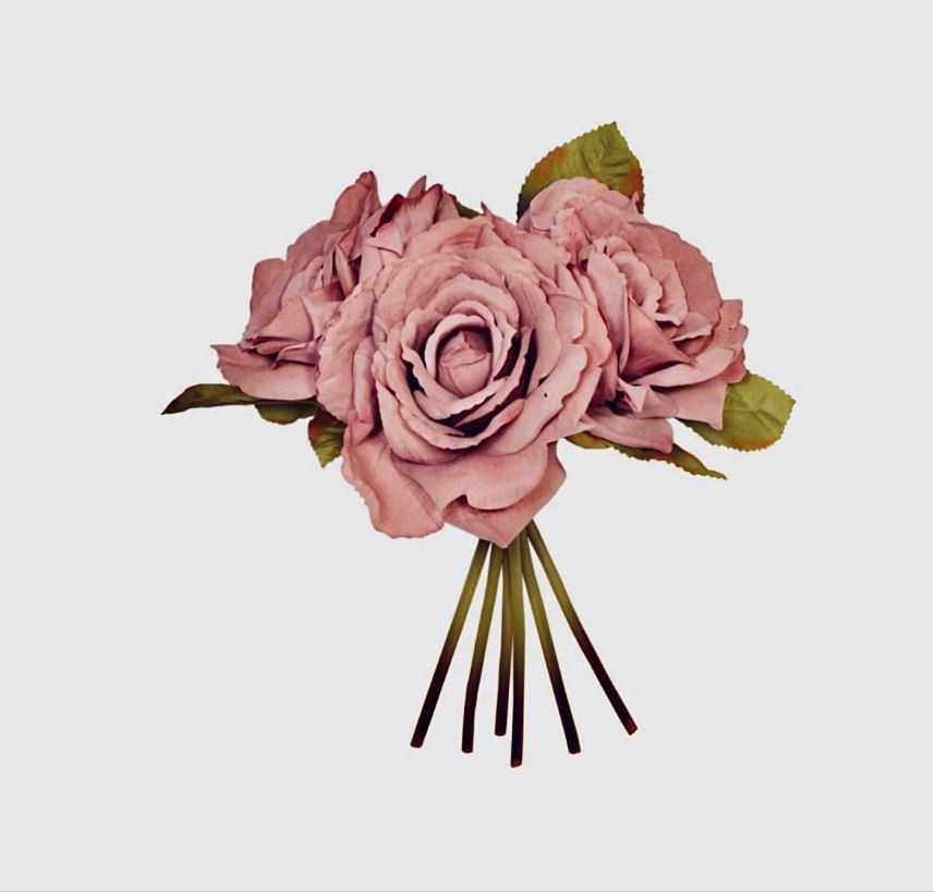 Faux Silk Medium Rose Posy 5 Stems 27cm/11 Inches Tall Antique Pink Artificial Roses