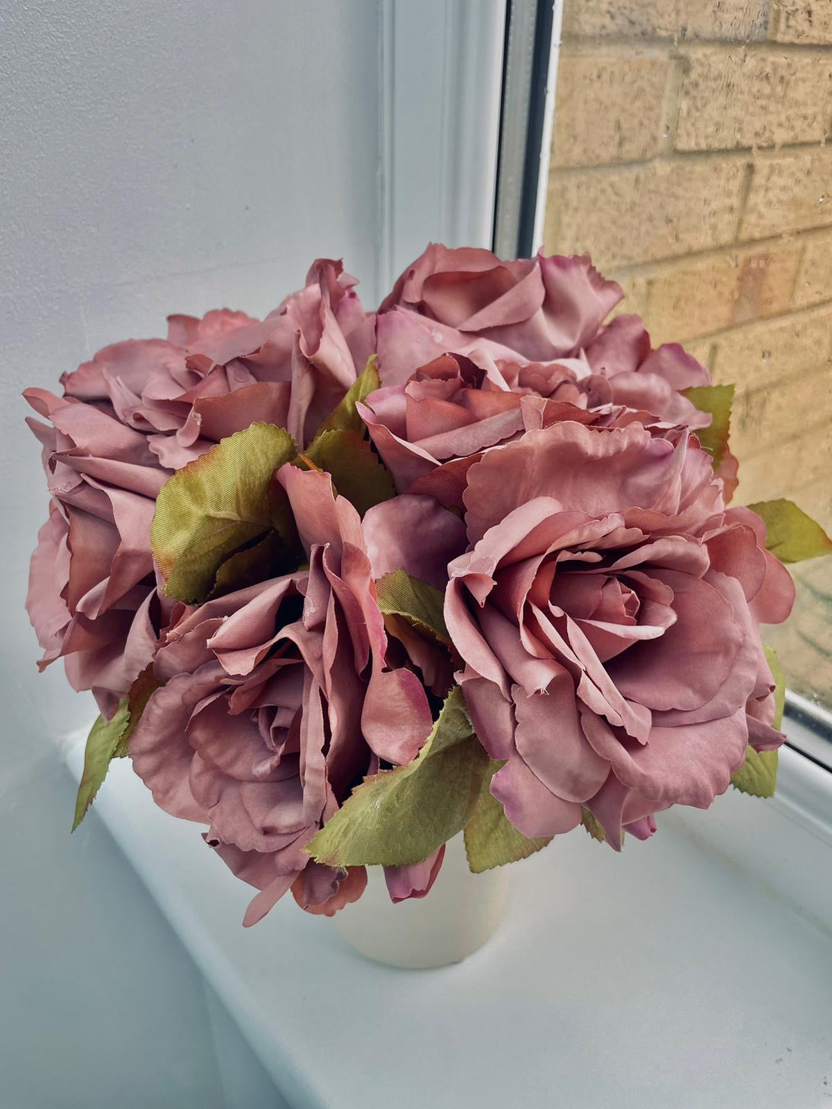 Faux Silk Medium Rose Posy 5 Stems 27cm/11 Inches Tall Antique Pink Artificial Roses
