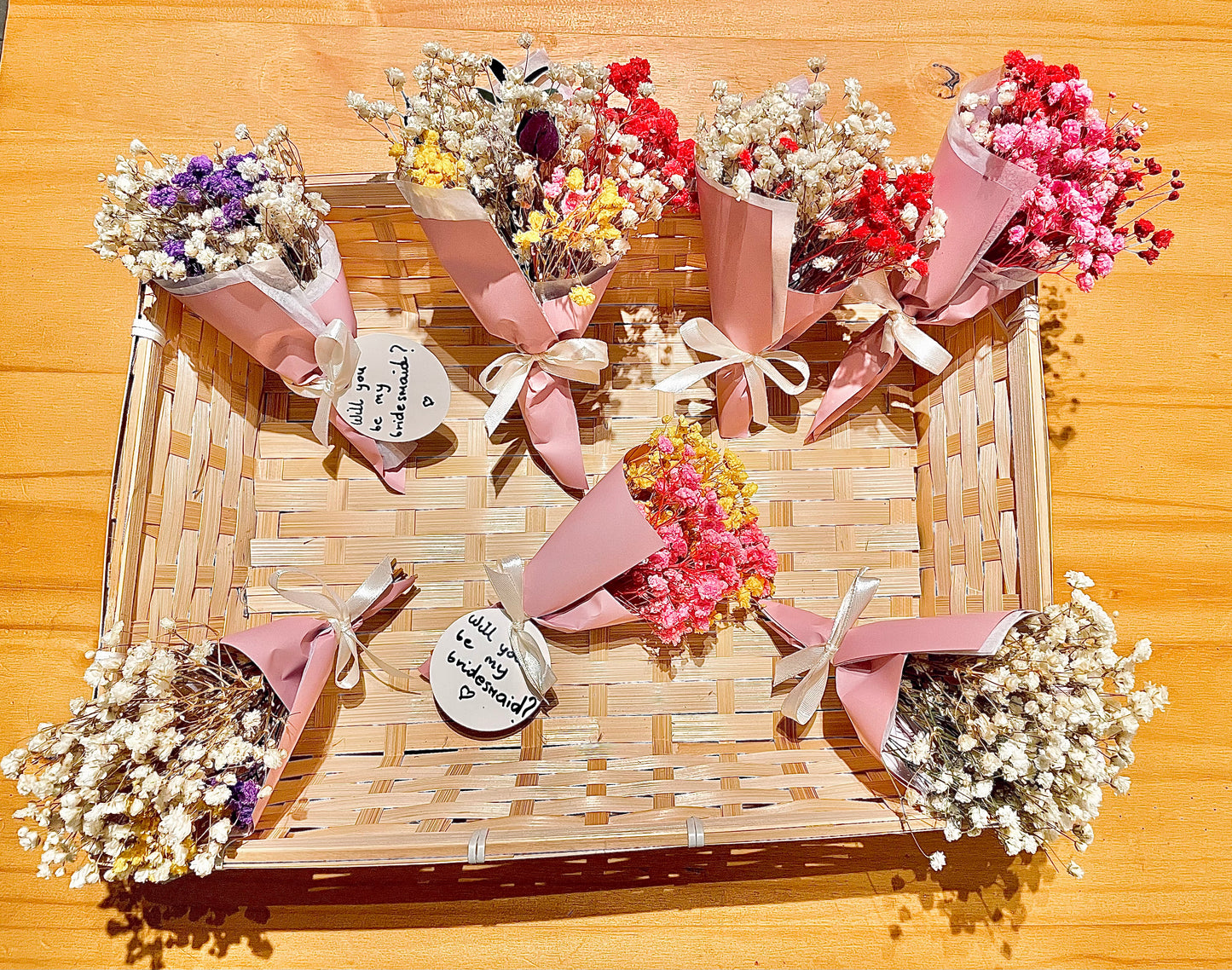 Personalised Will You Be My Bridesmaid Dried Flower Mini Bouquet Mini Posy Colourful Bridesmaid Proposal Gift For Her Letterbox Flowers