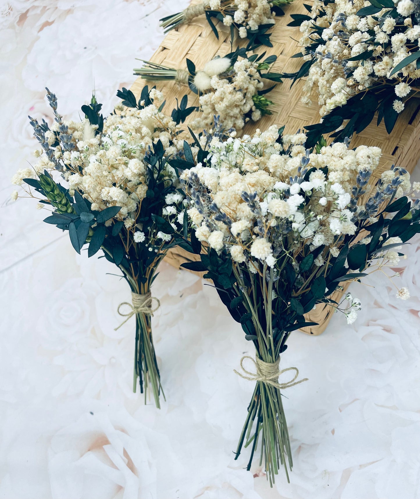 Rustic Dried Baby’s Breath Eucalyptus Bridal Bouquet – Gypsophila Wedding Flowers, Bridesmaid Bouquet, Boho Dried Flower Arrangement