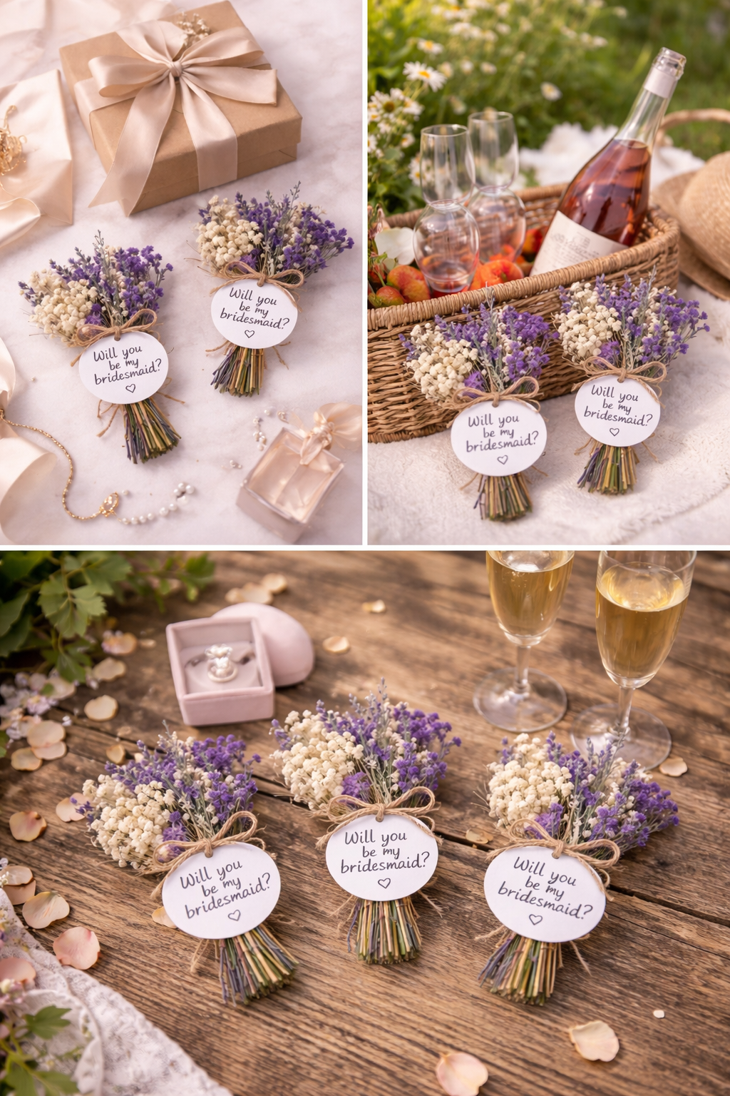 Bridesmaid Proposal Dried Flower Mini Bouquet, Personalized Bridesmaid Gift, Boho Wedding Keepsake Flowers