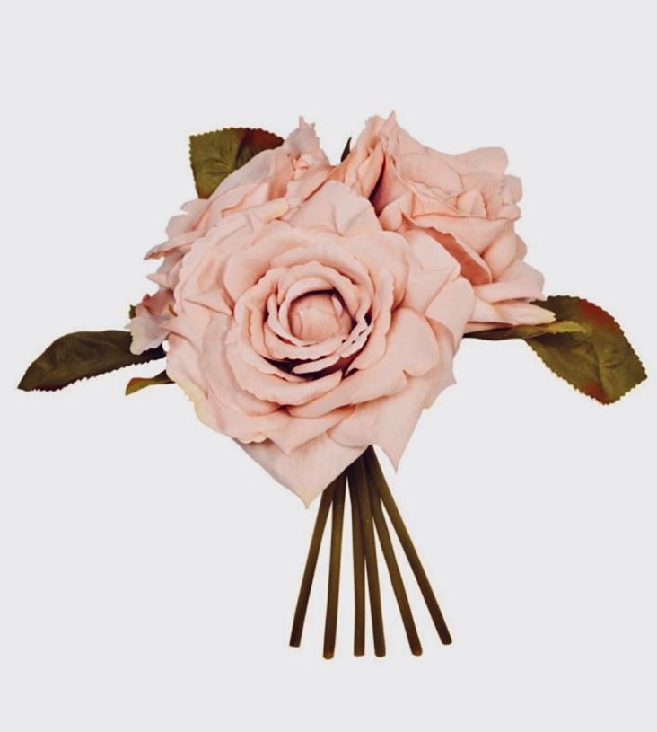 Faux Silk Large Rose And Leaf Posy 24cm/9 Inches Tall Antique Pink White Pink Peach Artificial Roses