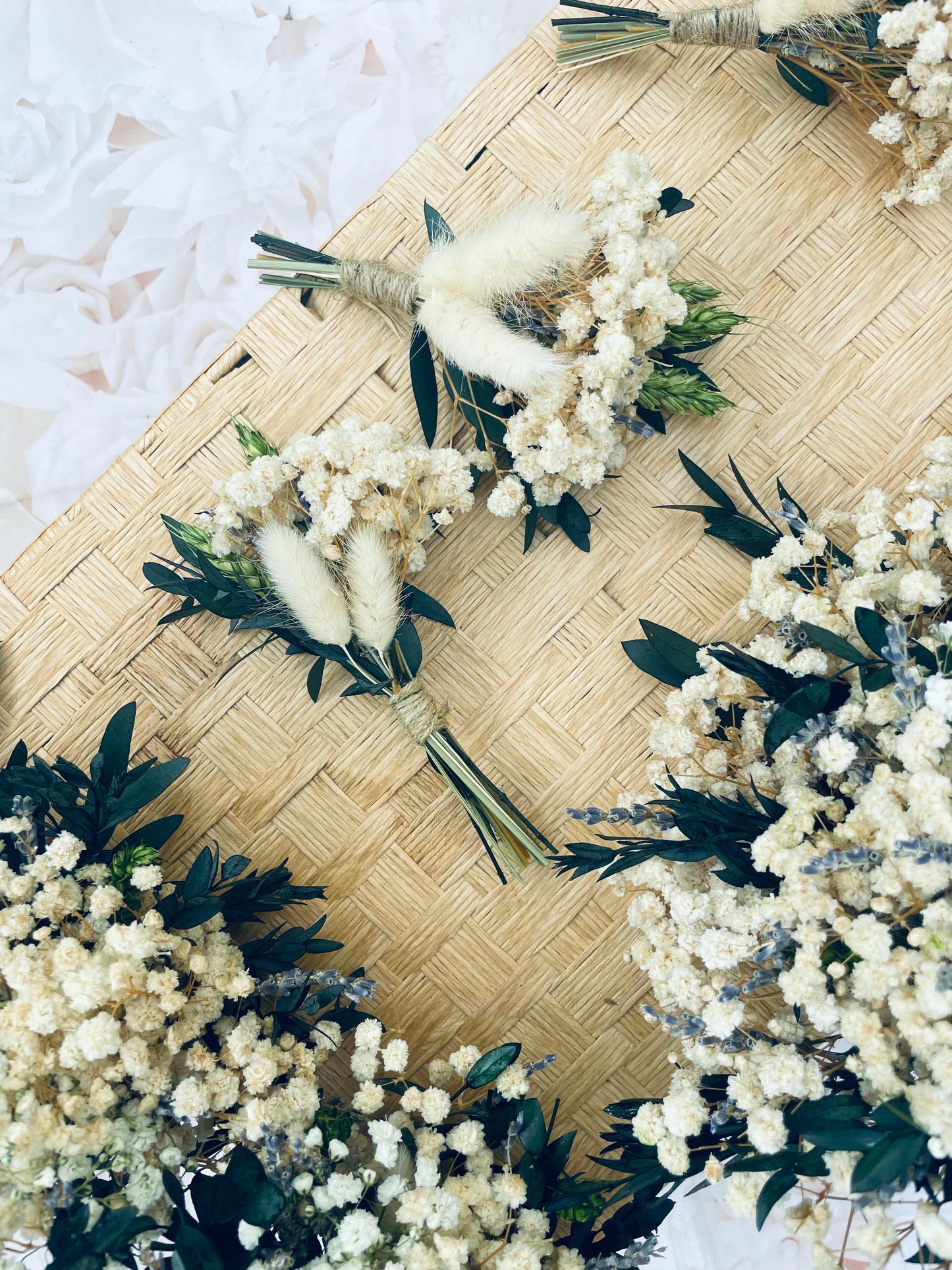 Rustic Dried Baby’s Breath Eucalyptus Bridal Bouquet – Gypsophila Wedding Flowers, Bridesmaid Bouquet, Boho Dried Flower Arrangement