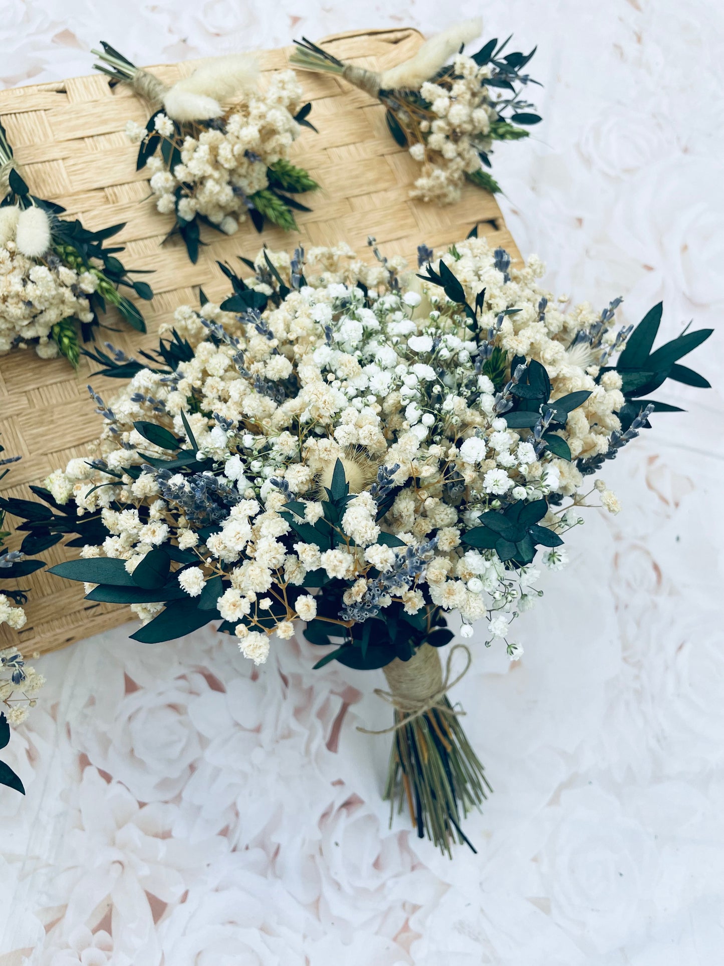 Rustic Dried Baby’s Breath Eucalyptus Bridal Bouquet – Gypsophila Wedding Flowers, Bridesmaid Bouquet, Boho Dried Flower Arrangement