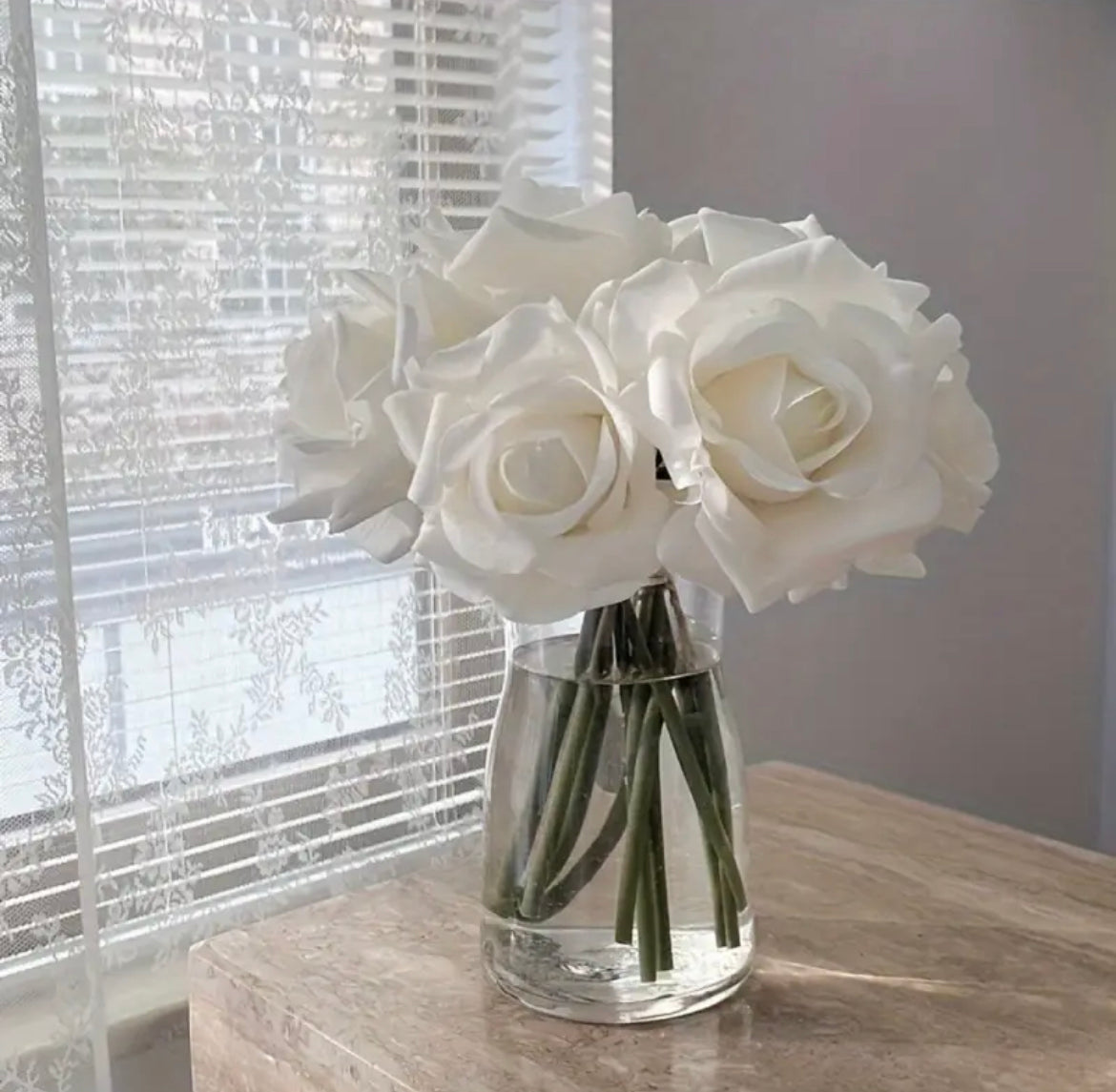 Real Touch Rose Bouquet 5 Artificial Flowers for Wedding Decor Home Centerpiece Photo Prop Table Arrangement Engagement Gift Floral Display