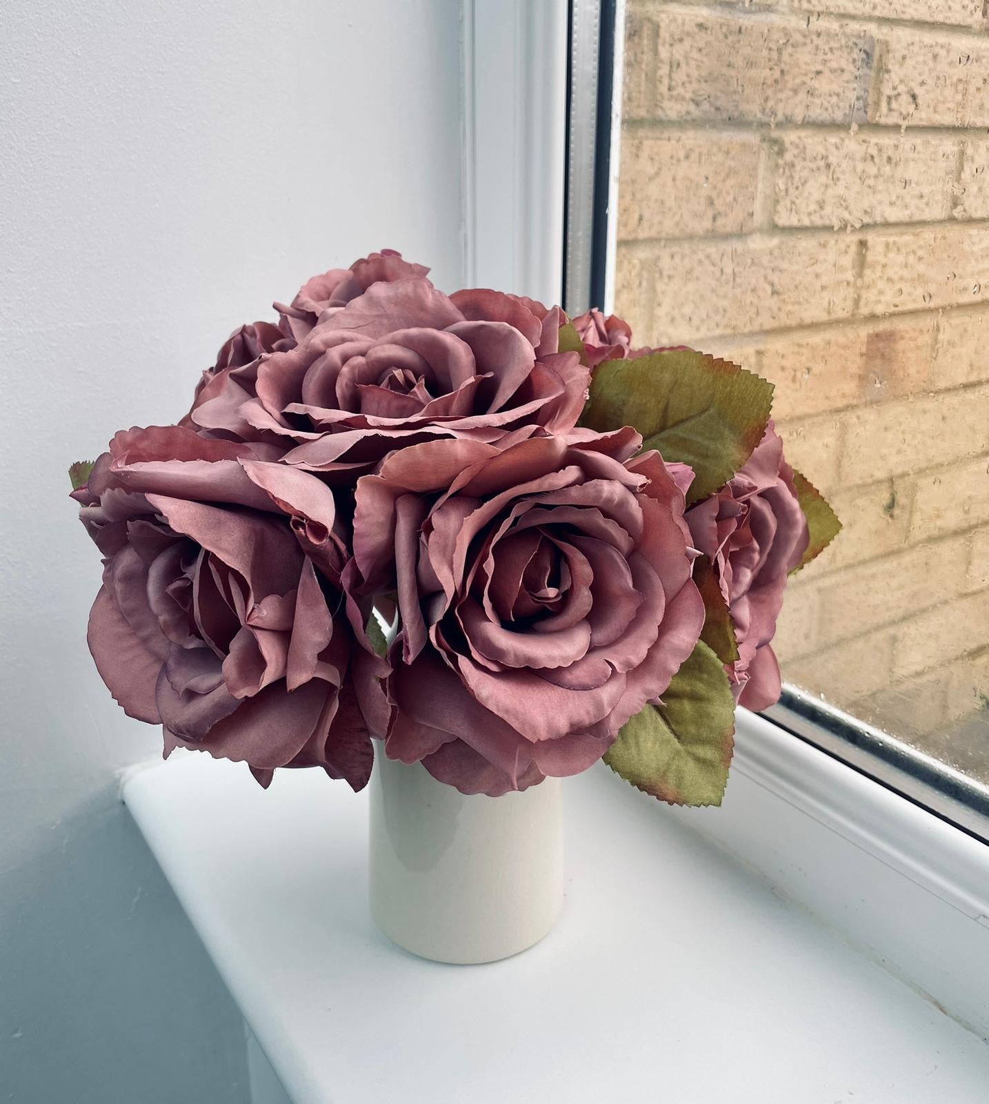 Faux Silk Medium Rose Posy 5 Stems 27cm/11 Inches Tall Antique Pink Artificial Roses