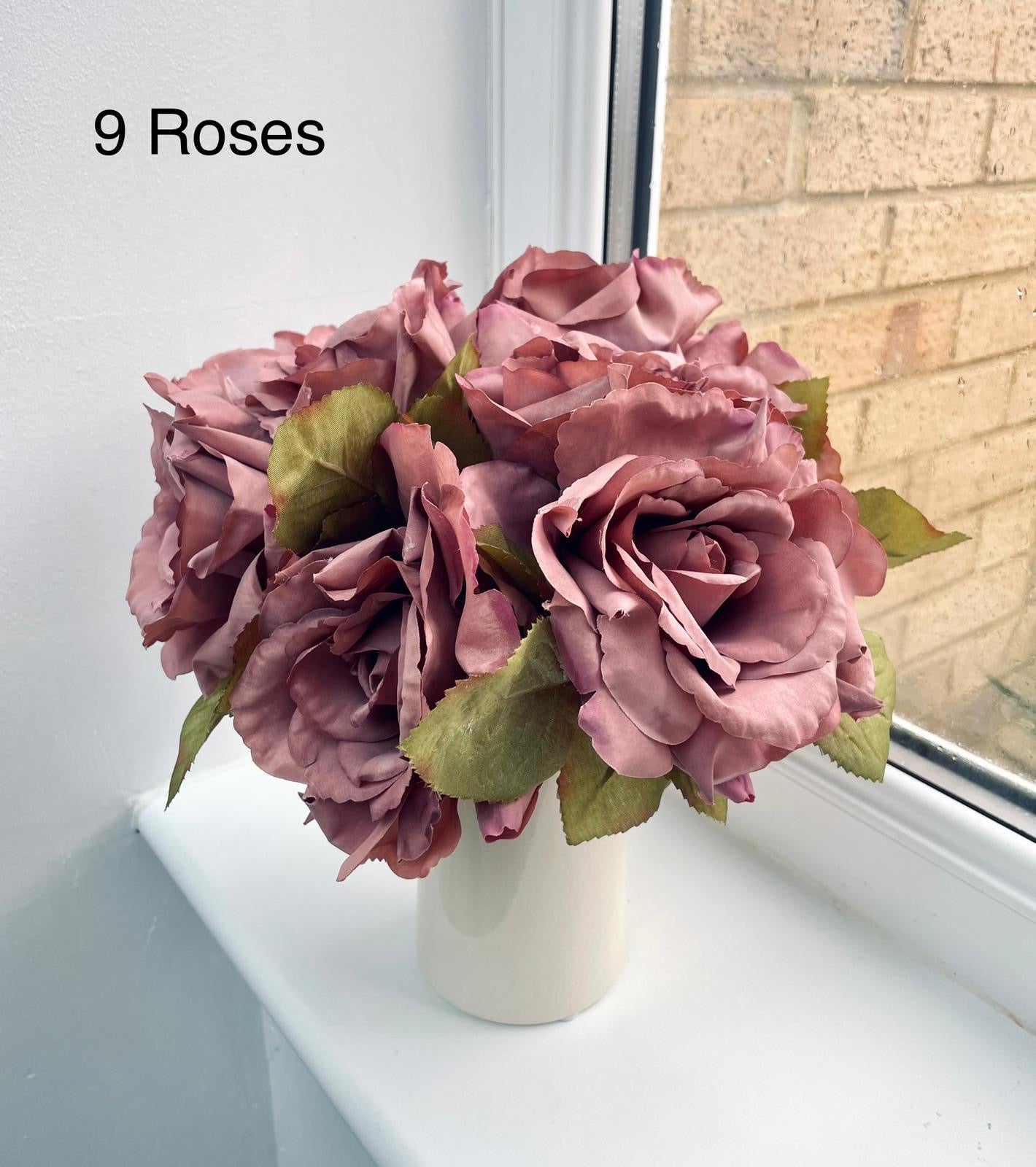 Faux Silk Medium Rose Posy 5 Stems 27cm/11 Inches Tall Antique Pink Artificial Roses