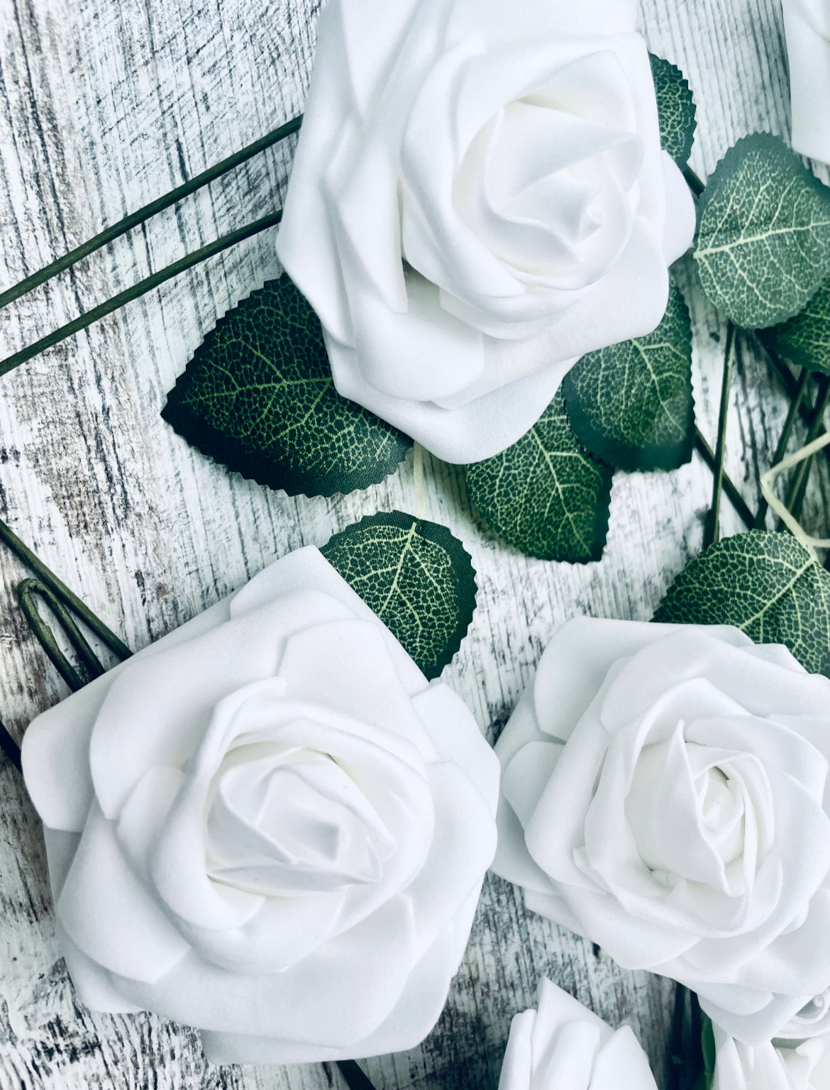 White Foam Artificial Rose Flower Arrangements Wedding Flowers Bouquet for Home Decoration Office Decor Event Decor Bridal Shower DIY