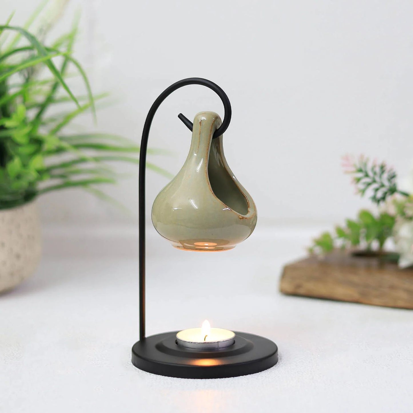 GIFT SET Tear Drop Tea Light Holder Wax Melt Burner with Flowers an Card