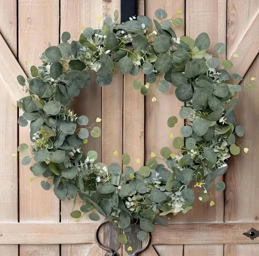 Eucalyptus Garland With Long Willow Leaves, Silvery Dollar Boston Fern Greenery Garland White Flowers Eucalyptus Vines, Scene Decor 1.8meter