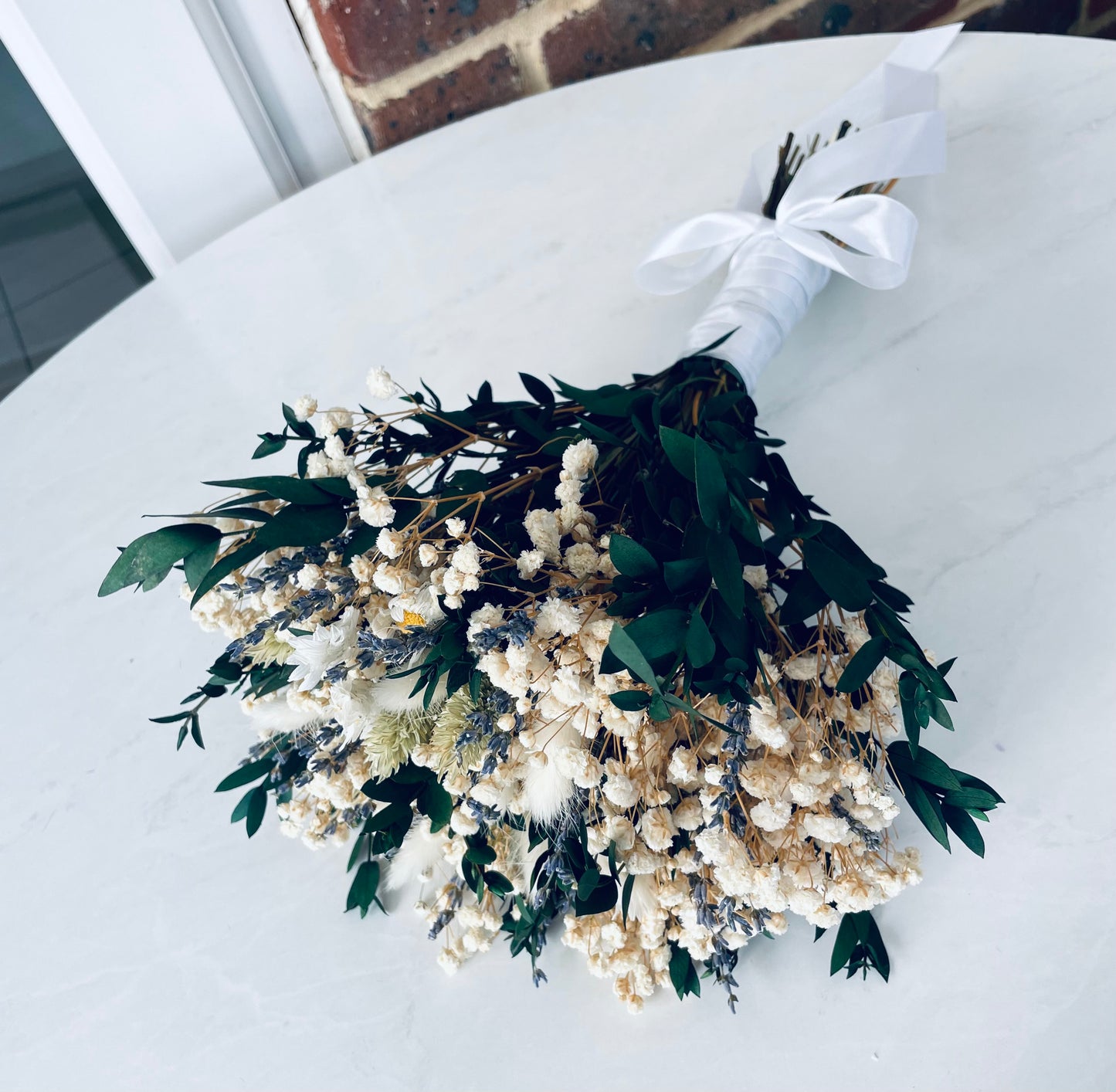 Rustic Dried Baby’s Breath Eucalyptus Bridal Bouquet – Gypsophila Wedding Flowers, Bridesmaid Bouquet, Boho Dried Flower Arrangement