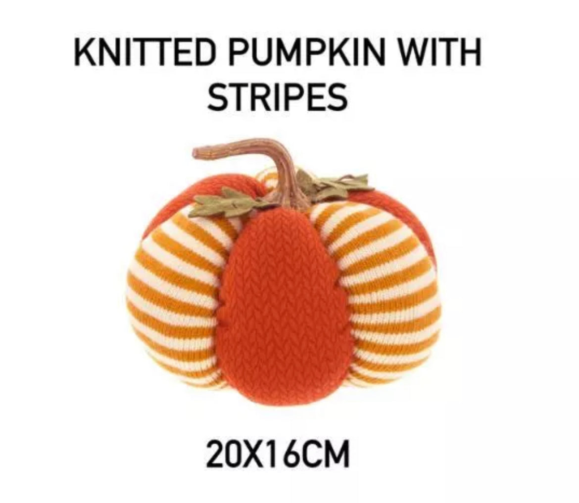Knitted Pumpkin With Stripes Patterned Pumpkin with Stalk Fabric Pumpkin Autumn