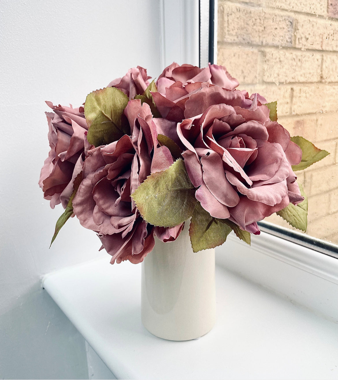 Faux Silk Large Rose And Leaf Posy 24cm/9 Inches Tall Antique Pink White Pink Peach Artificial Roses