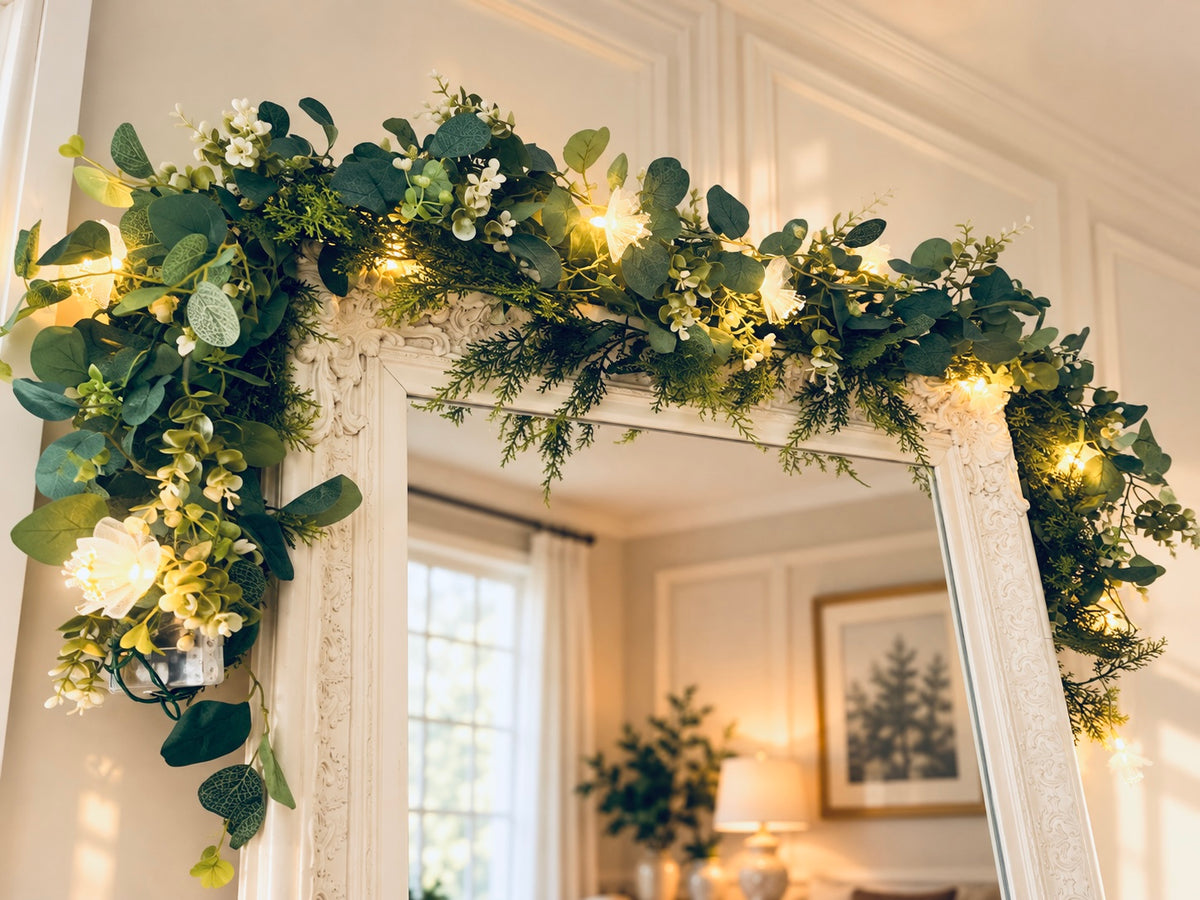 Christmas Eucalyptus Garland with Warm White LED Lights – 160cm
