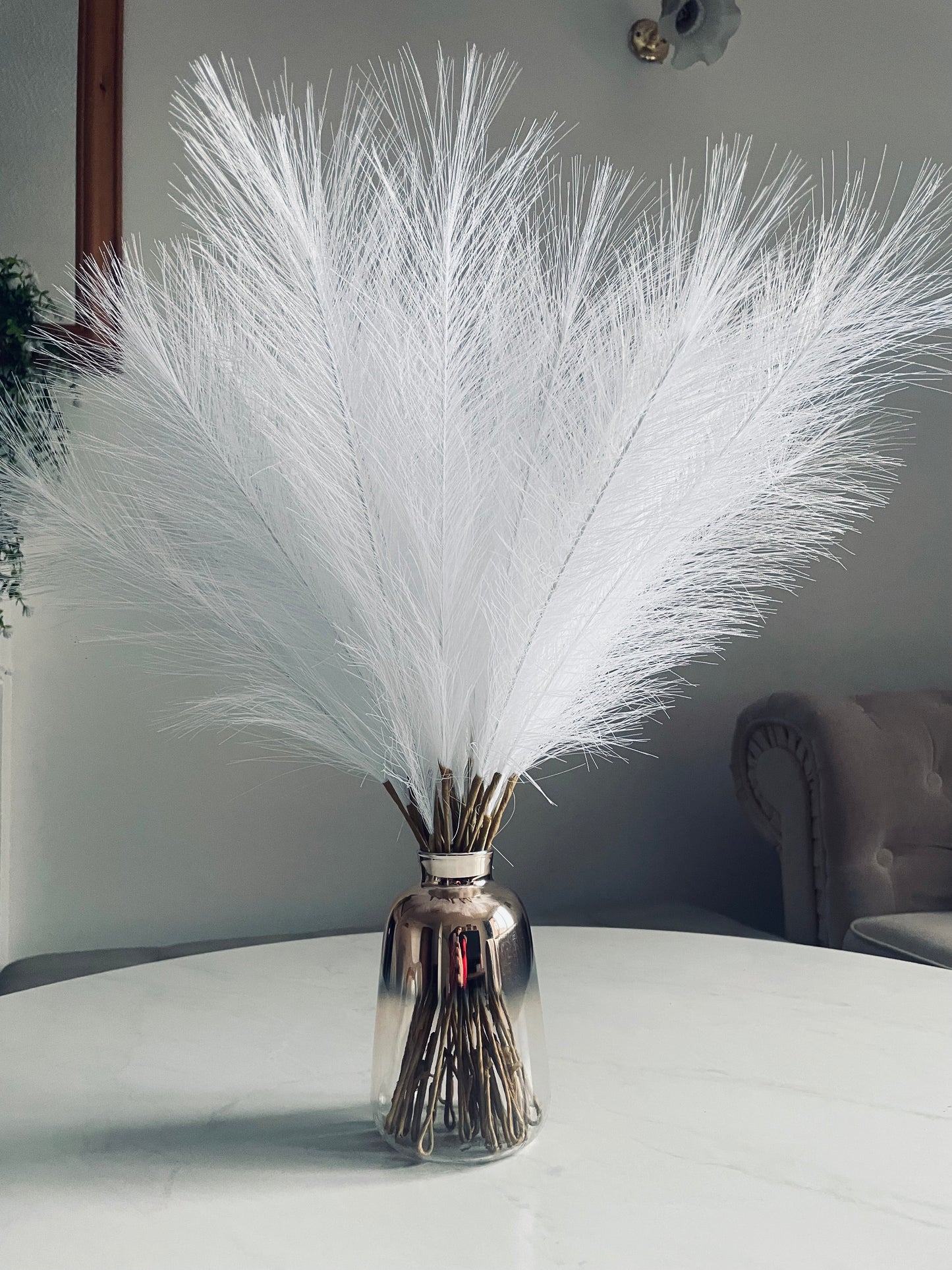 Faux White Pampas Grass with Vase – Elegant Home Décor