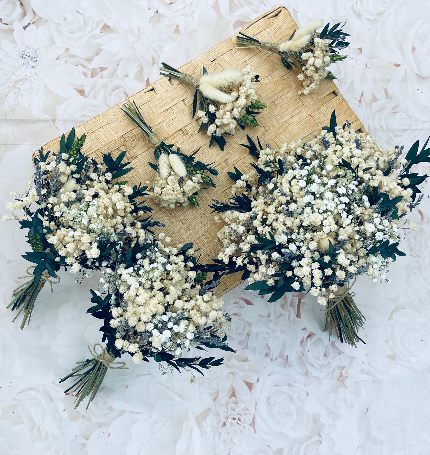 Rustic Dried Baby’s Breath Eucalyptus Bridal Bouquet – Gypsophila Wedding Flowers, Bridesmaid Bouquet, Boho Dried Flower Arrangement