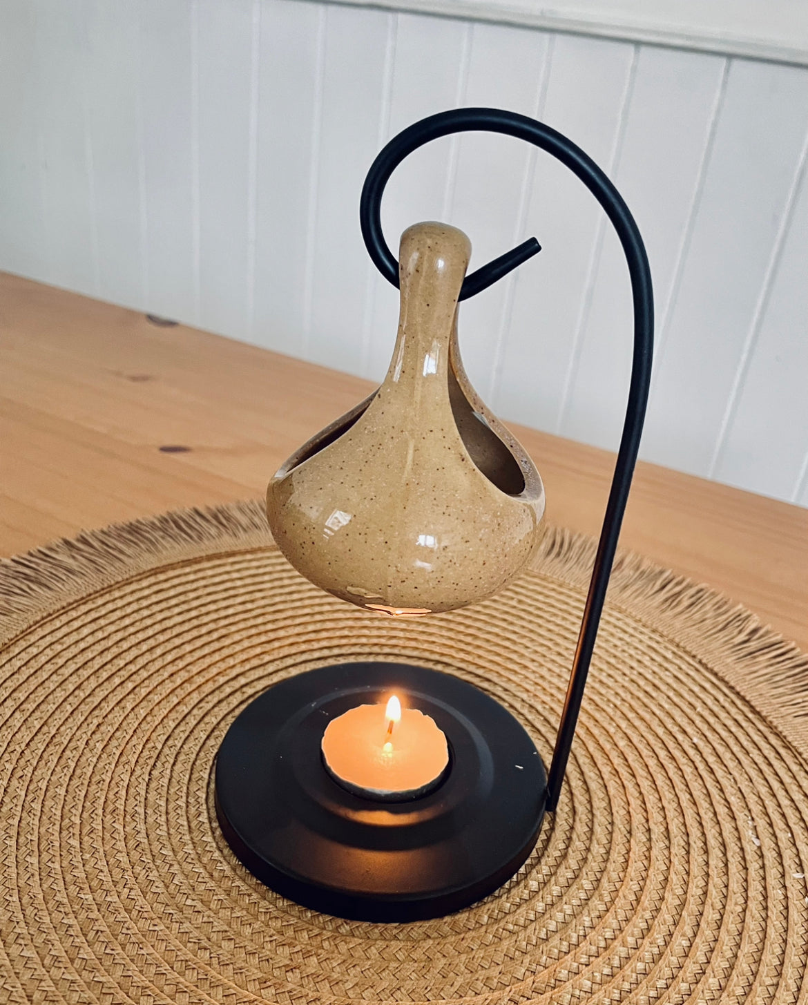 GIFT SET Tear Drop Tea Light Holder Wax Melt Burner with Flowers an Card