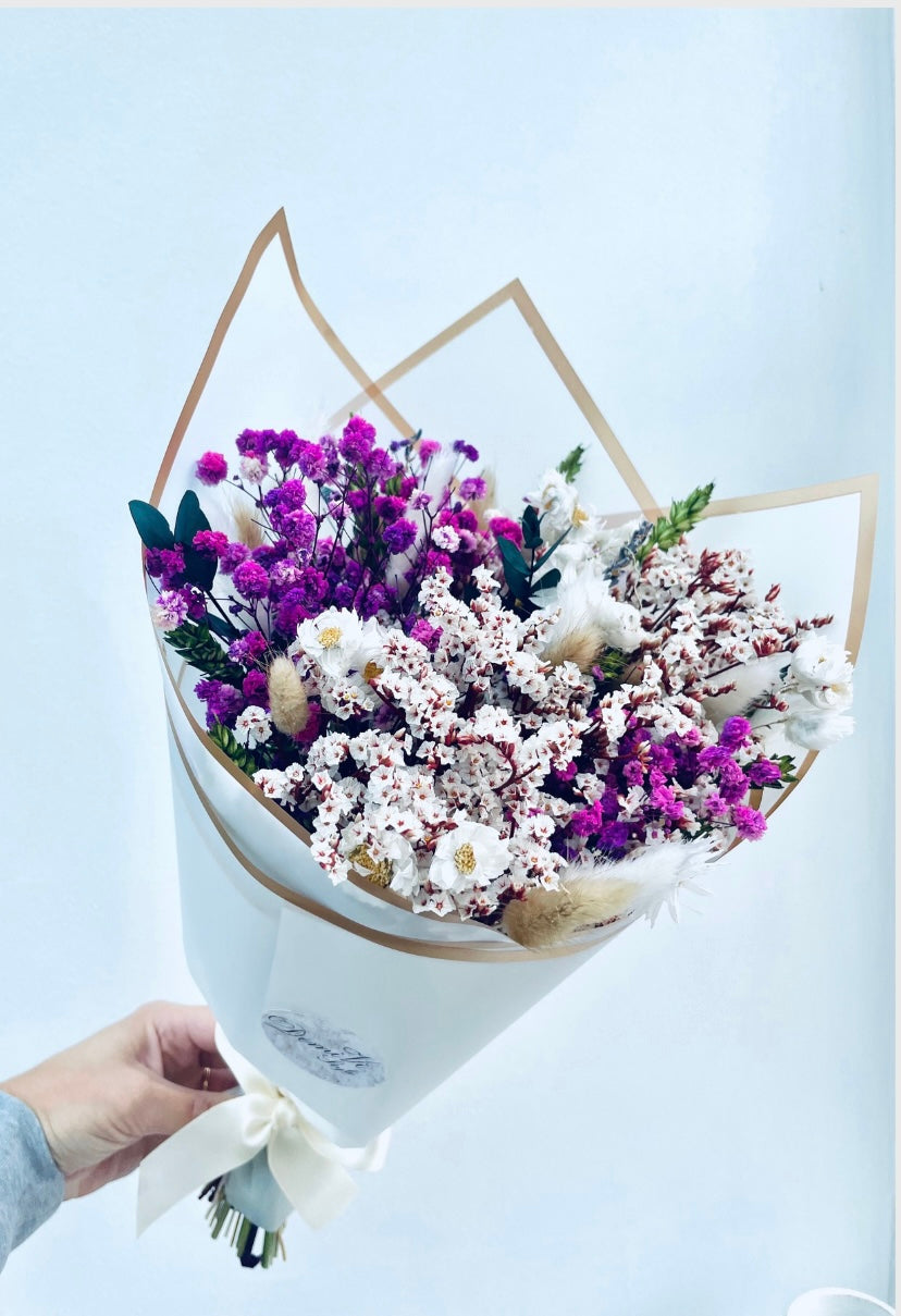 Purple Green White Gift Bouquet Dried Flowers Bouquet Gifts For Her Gift Set Dried flower arrangement Babys Breath Gypsophila Bouquet
