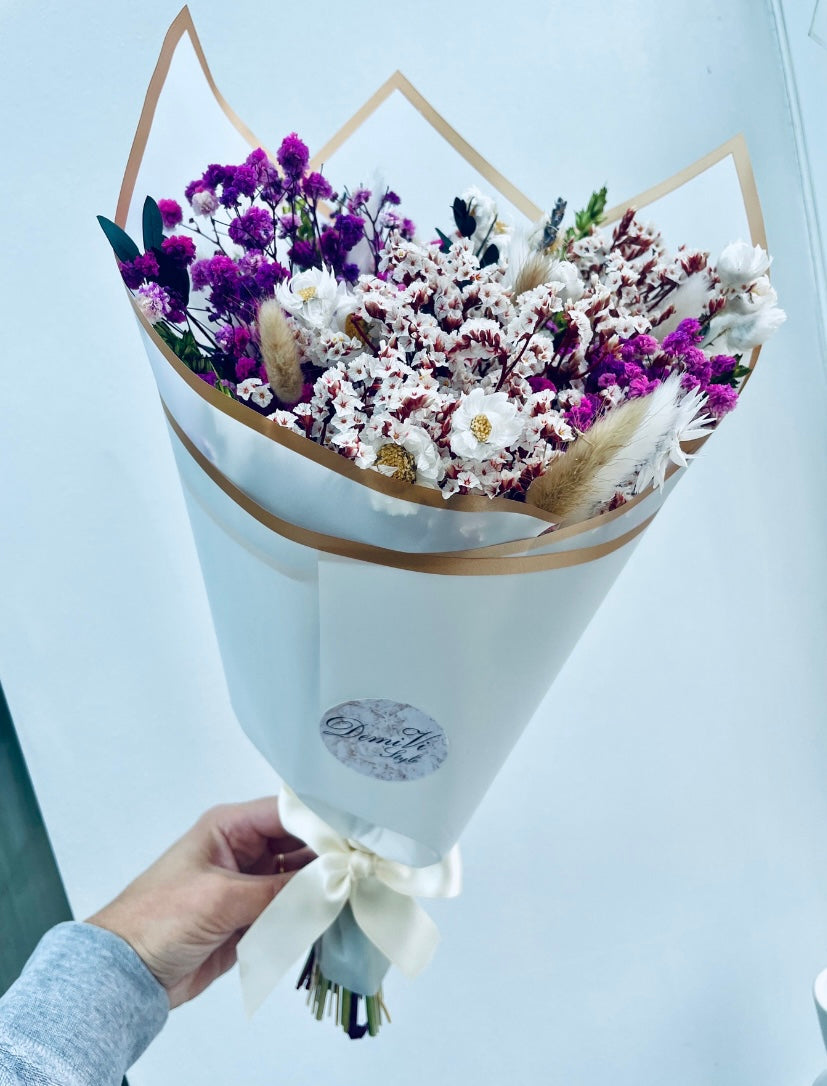 Purple Green White Gift Bouquet Dried Flowers Bouquet Gifts For Her Gift Set Dried flower arrangement Babys Breath Gypsophila Bouquet