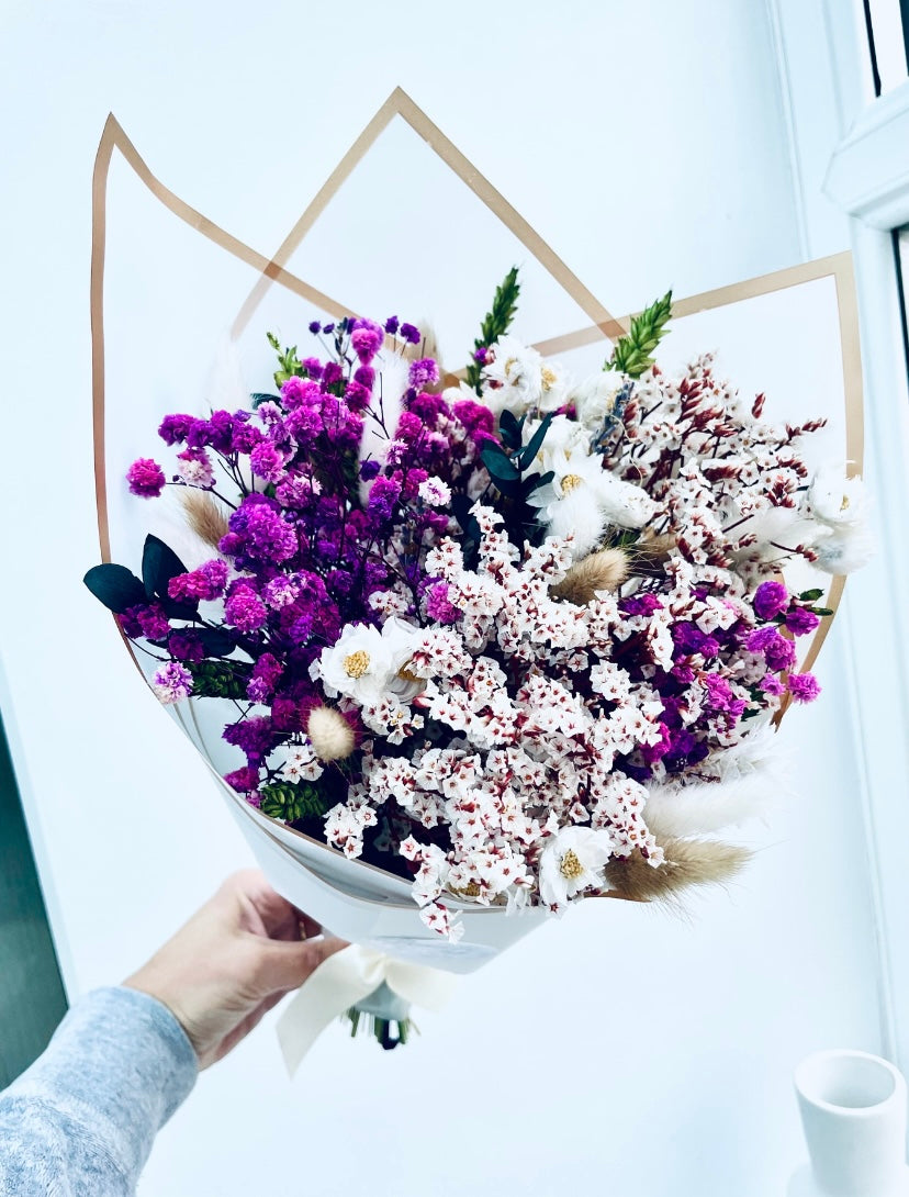 Purple Green White Gift Bouquet Dried Flowers Bouquet Gifts For Her Gift Set Dried flower arrangement Babys Breath Gypsophila Bouquet