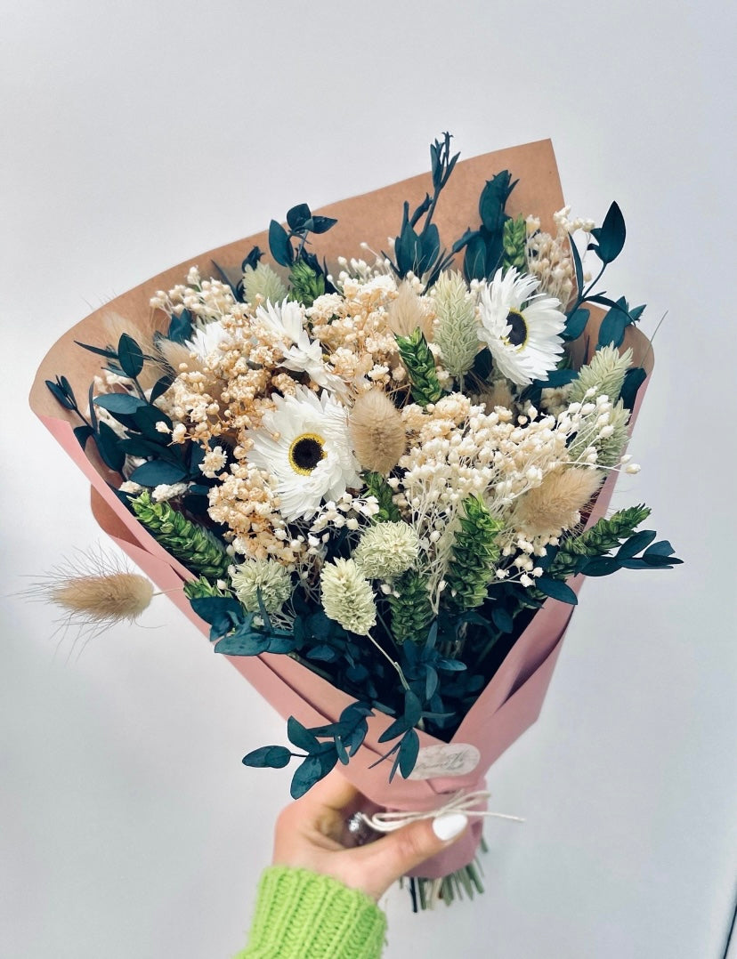 Purple Green White Gift Bouquet Dried Flowers Bouquet Gifts For Her Gift Set Dried flower arrangement Babys Breath Gypsophila Bouquet