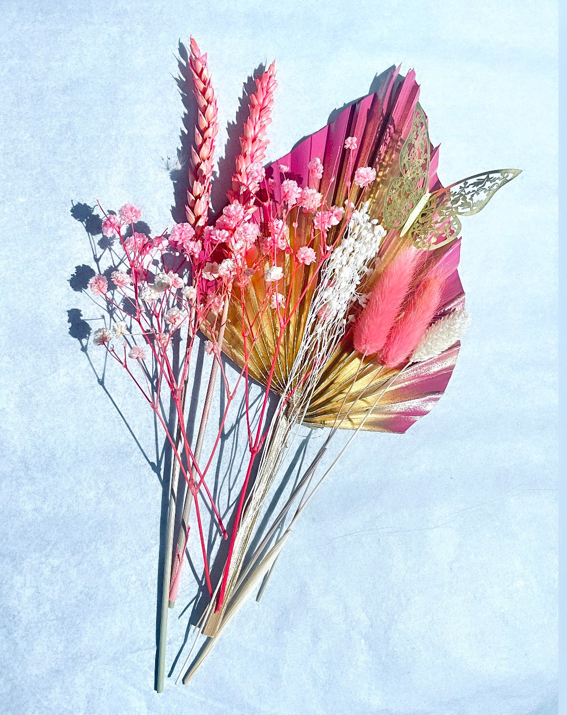 Pink Gold Palm Spear Cake Topper Palm Leaf Dried Flower Cake Topper Dry Flower Pampas Cake Topper Palm Spear Bouquet Gold Butterfly