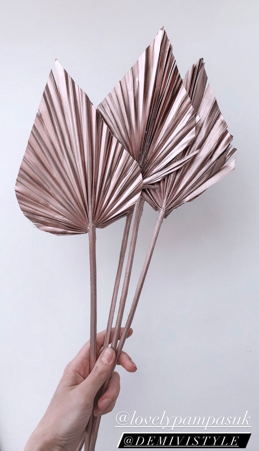 3 Rose Gold Dried Palm Spears / Cake topper decoration / Dried Vase Flowers / Palm Leaf UK / Palm Cake topper