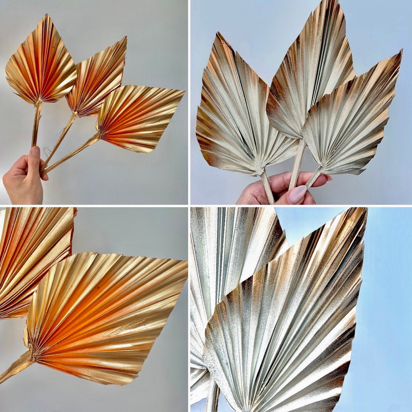 3 x Natural Dried Palm Spear Leaves ,orange-gold colour/ cream gold cake topper/ dried flowers, palm leaf UK,palm cake topper