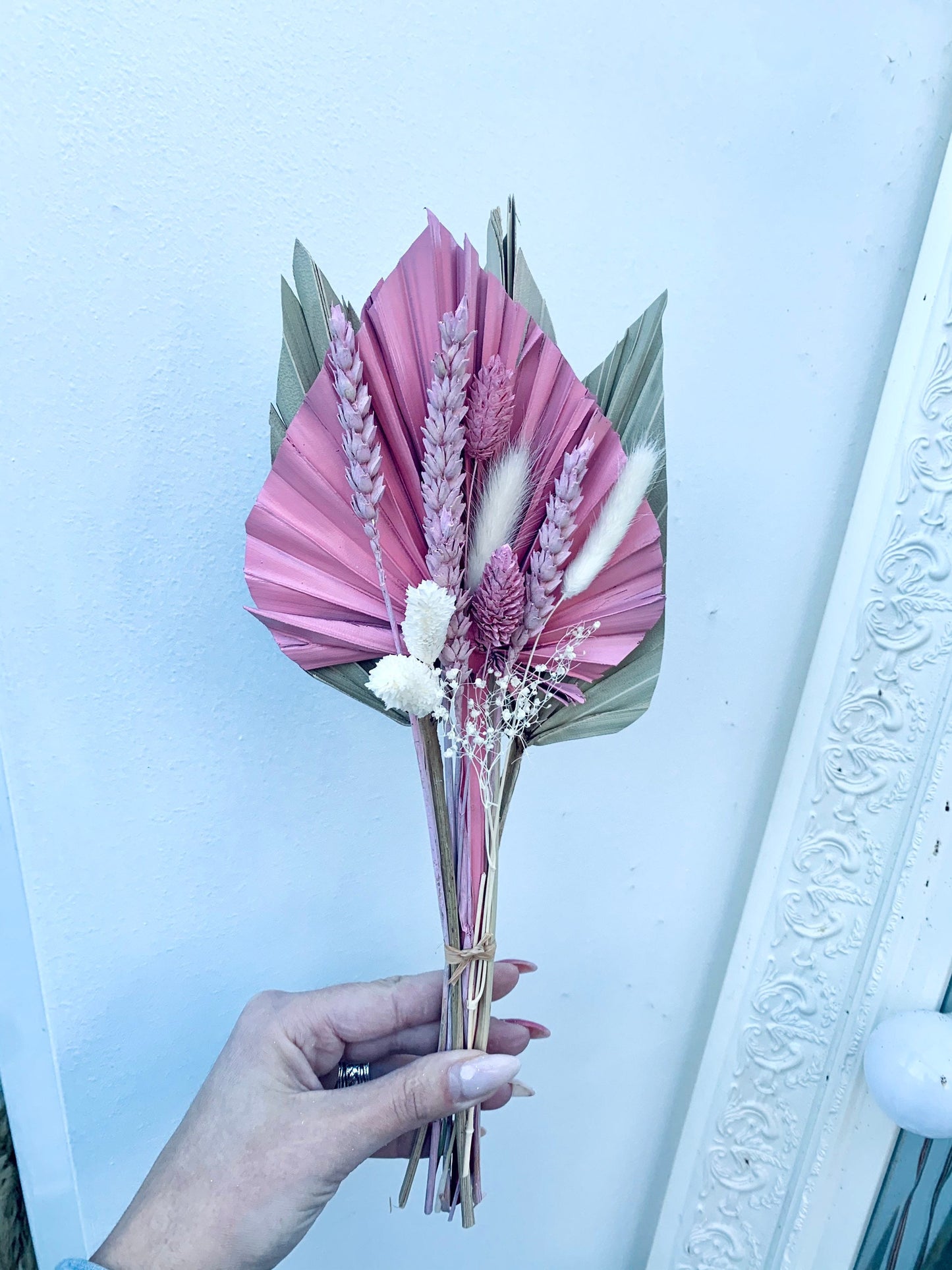 Palm Dried Flowers Bouquet Cake Topper/ Pink Natural Colour / dried flower cake topper / palm spear