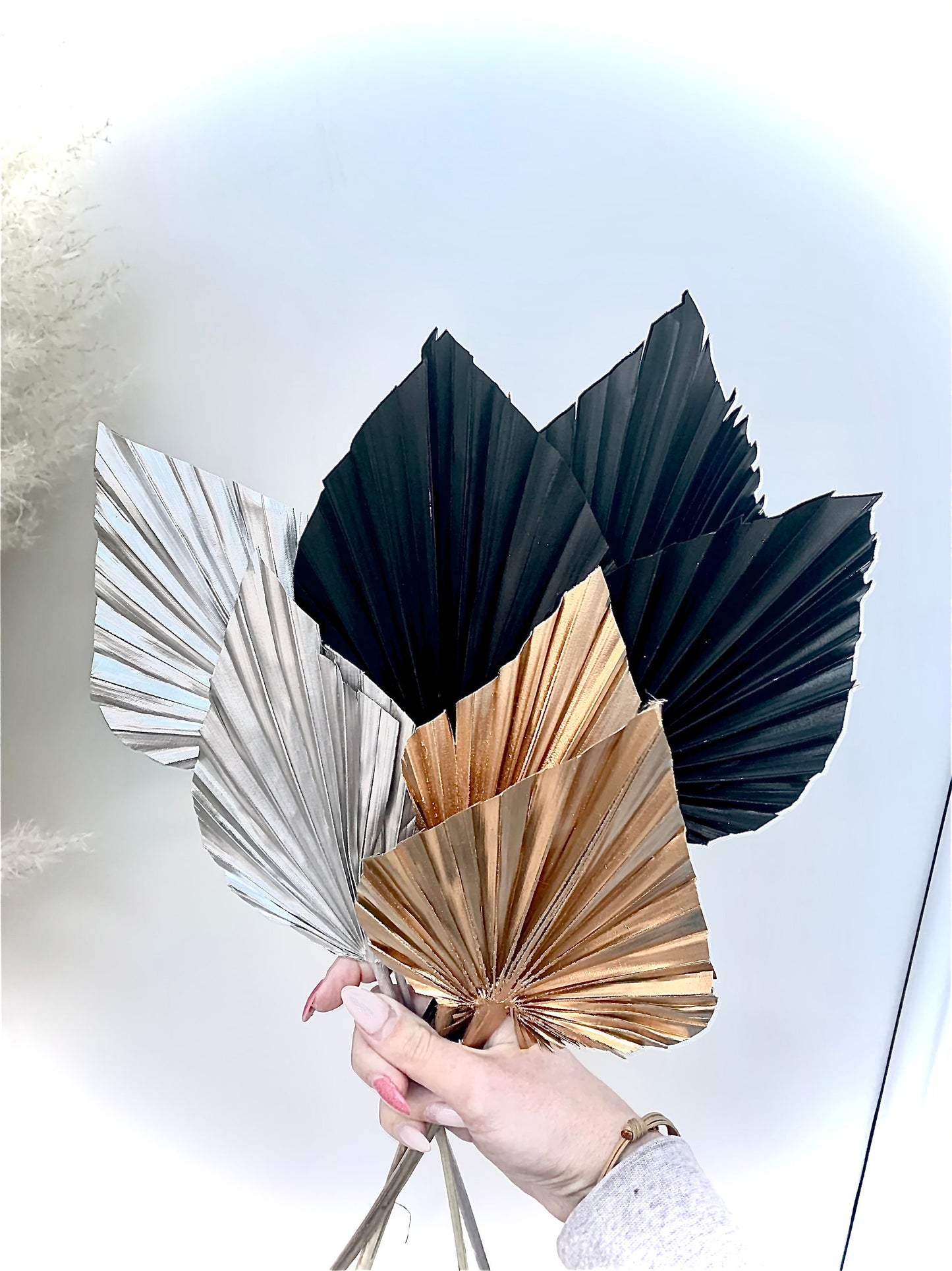 Gold / Black/ Silver Dried Palm Spear Leaves / boho decor, dried vase flowers, palm leaf UK, palm decor, palm spear cake topper