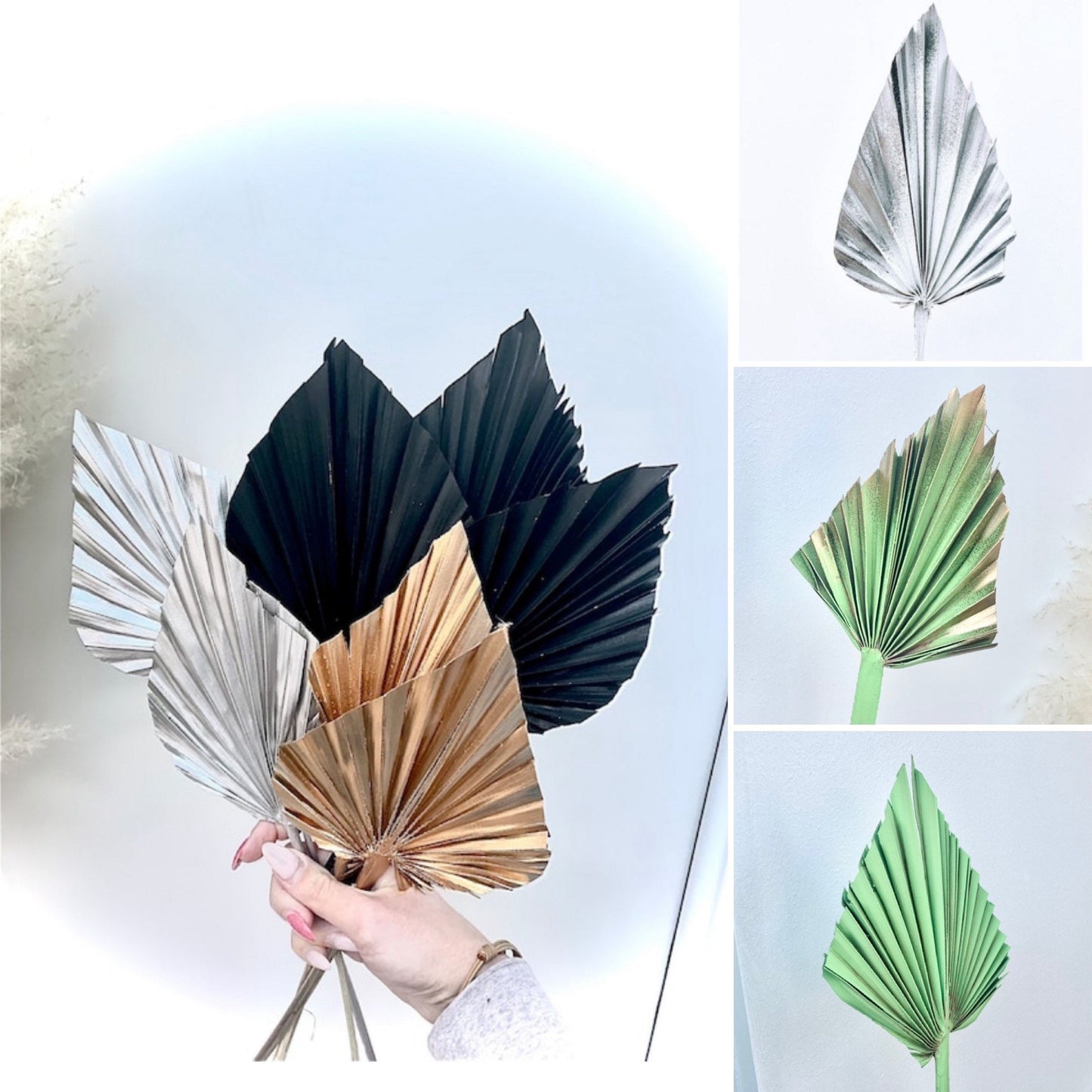 Gold / Black/ Silver Dried Palm Spear Leaves / boho decor, dried vase flowers, palm leaf UK, palm decor, palm spear cake topper