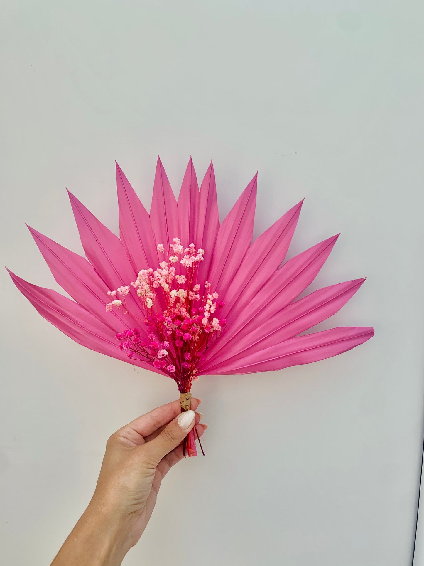 Pink sun palm leaf with gipsophila / palm leaves/ palm spears / cake topper / palm cake topper / dried flower cake topper