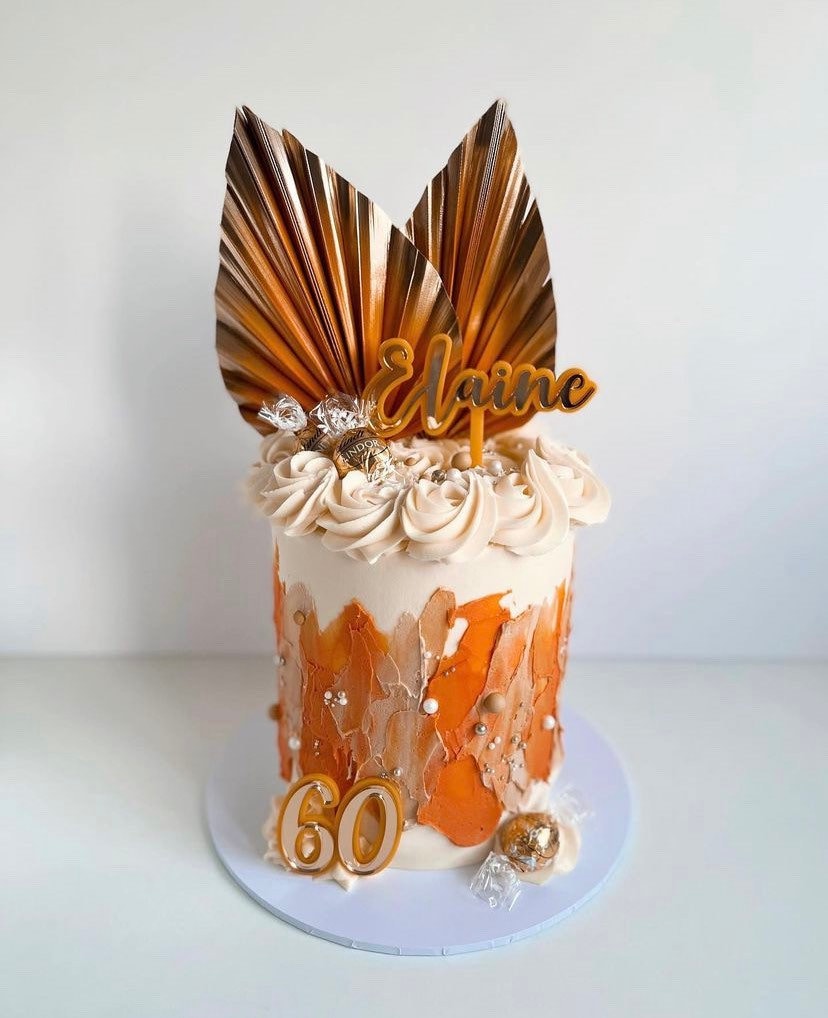 3 x Natural Dried Palm Spear Leaves ,orange-gold colour/ cream - gold / boho decor, dried vase flowers, palm leaf UK,palm cake topper