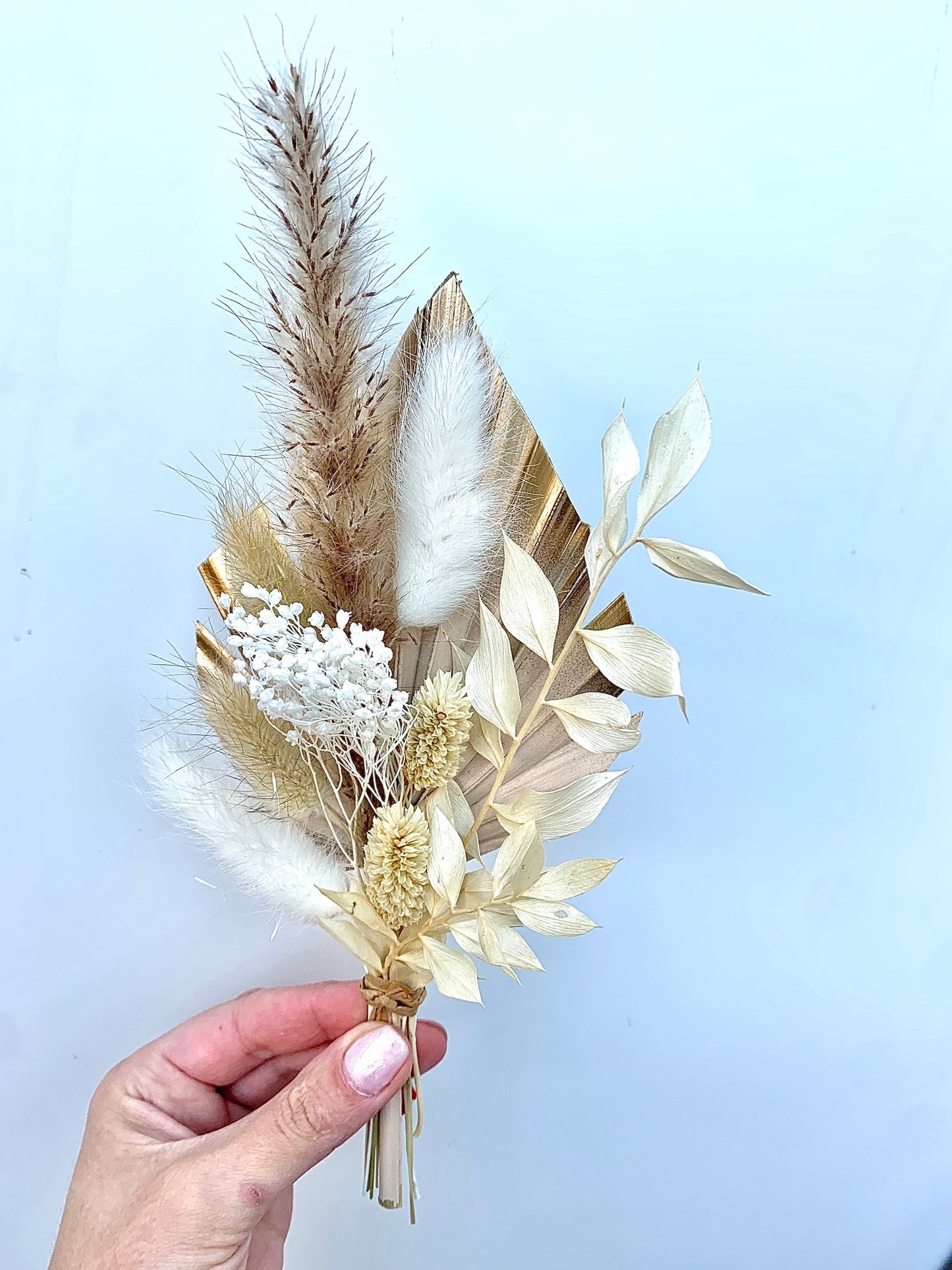 Cream Latte Gold Palm Spear Dried Flowers Bouquet Cake Topper / dry flower cake topper/ small palm spear cake topper /