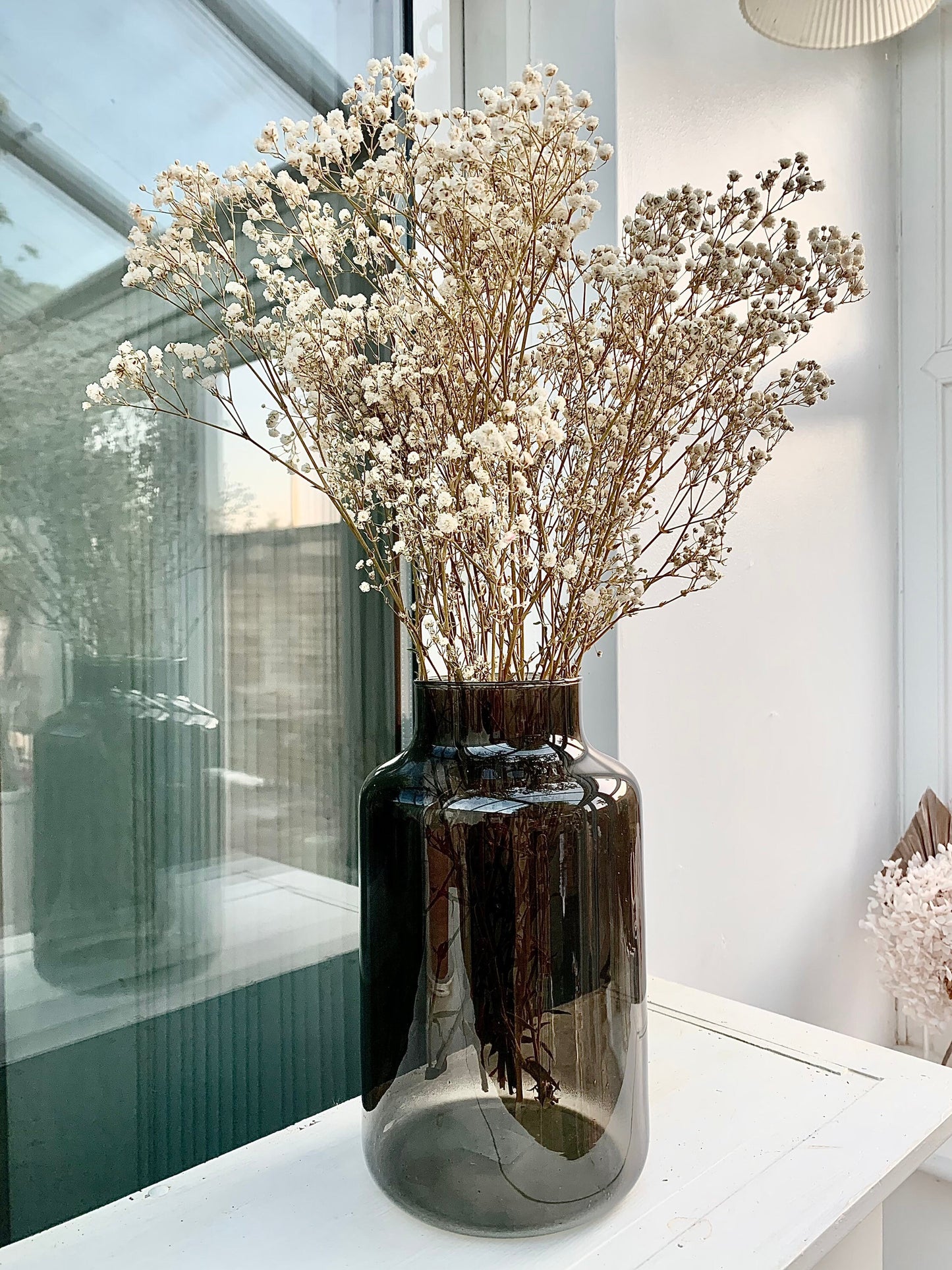 Preserved white dried Gypsophila /Black Glass Vase/ bud vase / vase for flowers/ gypsophila bouquet /home decor / dried flower gifts