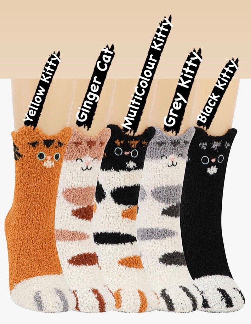 Winter cat socks / warm fleece women cat owner gift / letterbox gift / gift for her / Christmas filler gift / friend gift / secret santa