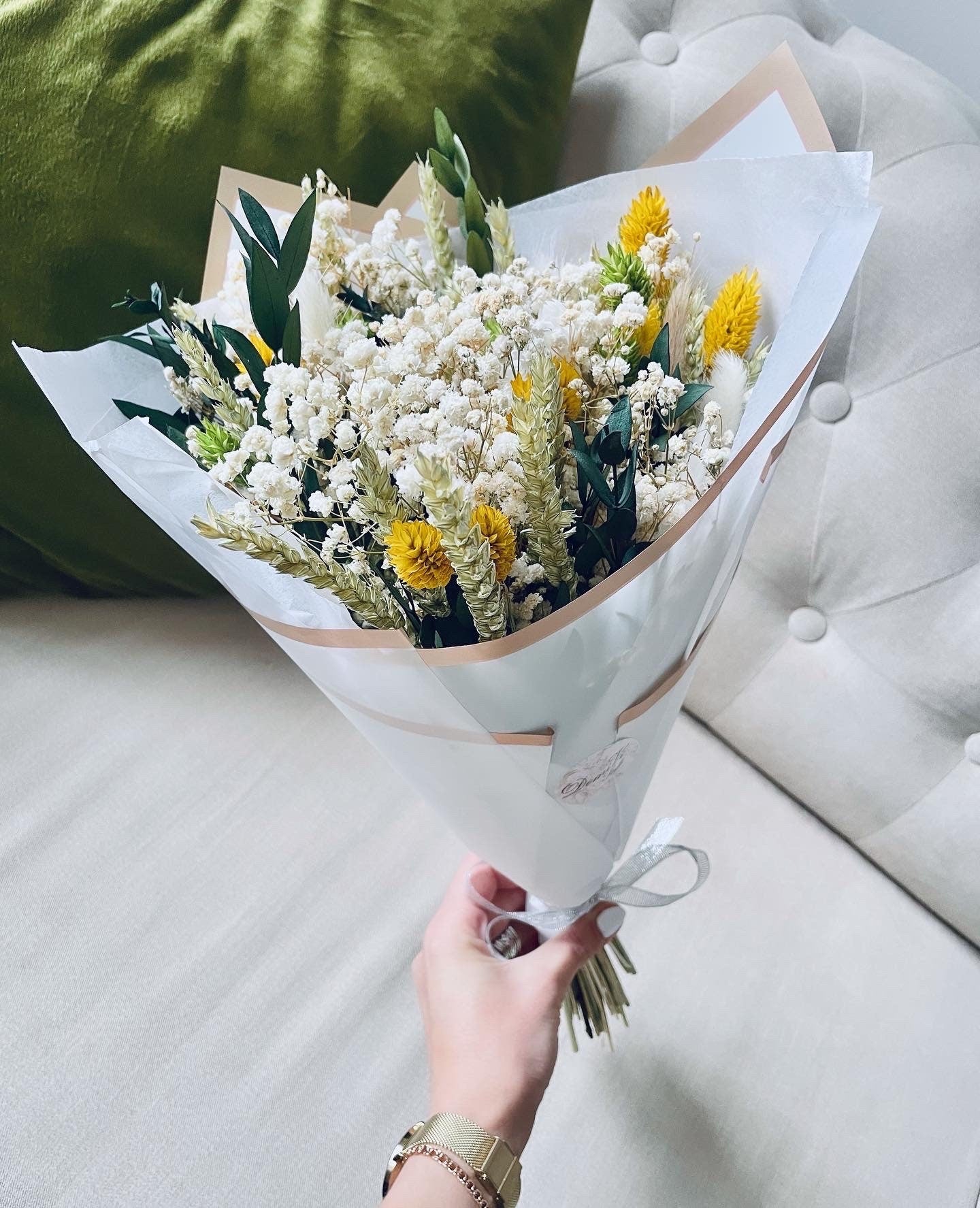 FLOWERS In A Bag/ Gypsophila Eucalyptus Bouquet / Dried Flowers/ Dried Flower Bouquet/ Gifts For Her / Dried flower arrangement with Candle