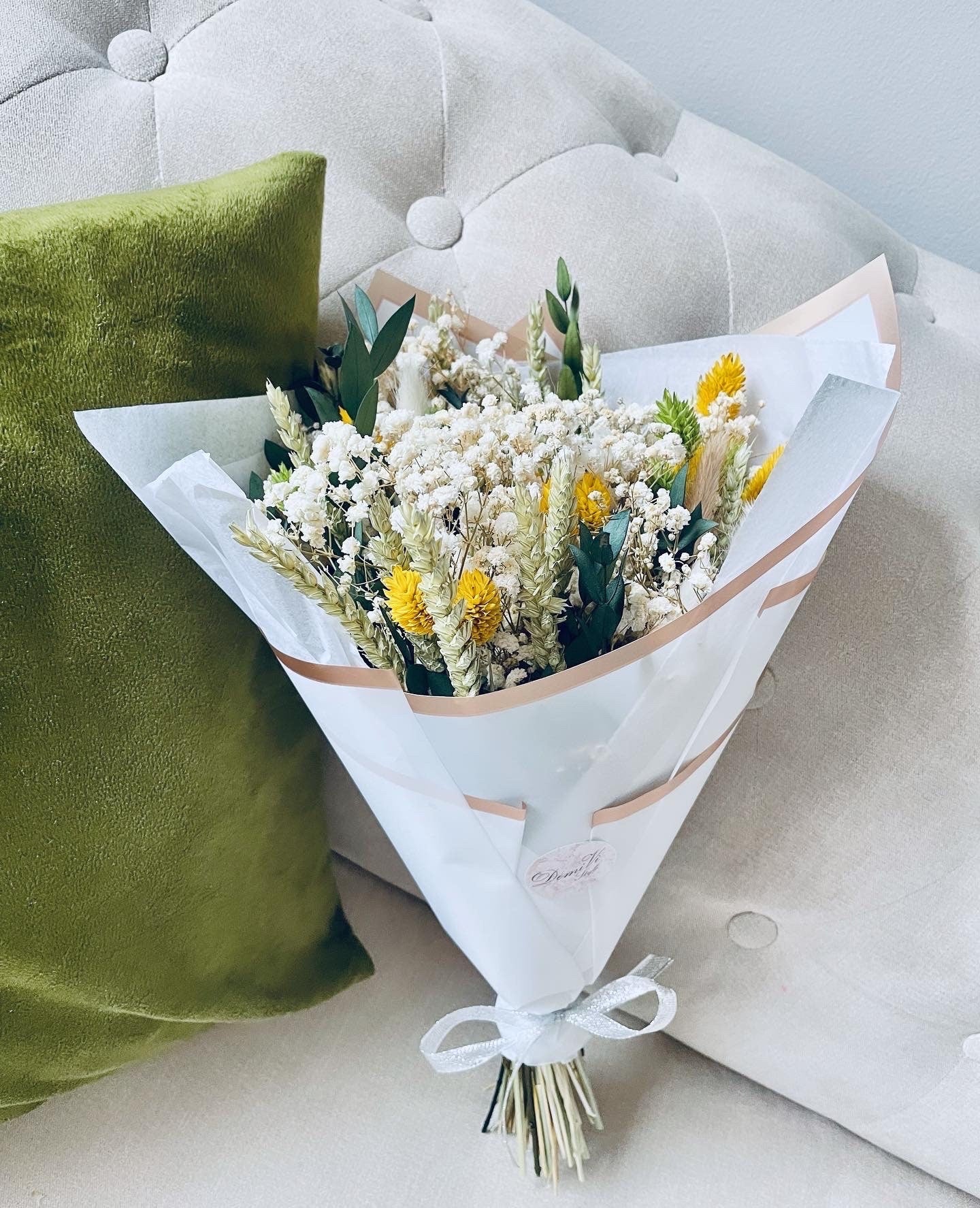 FLOWERS In A Bag/ Gypsophila Eucalyptus Bouquet / Dried Flowers/ Dried Flower Bouquet/ Gifts For Her / Dried flower arrangement with Candle