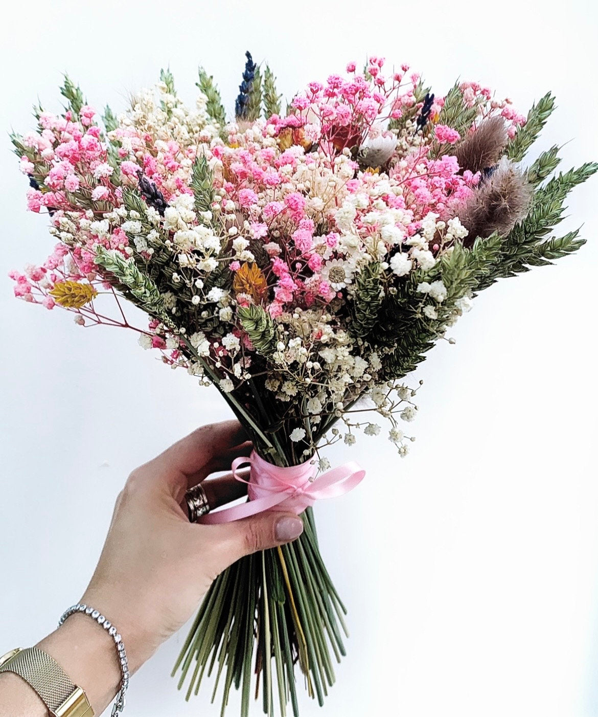 Pink Gypsophila Wheat Bridal Bouquet Wedding /Dried Flower Bouquet/ Gifts For Her / Dried flower arrangement/ Buttonholes