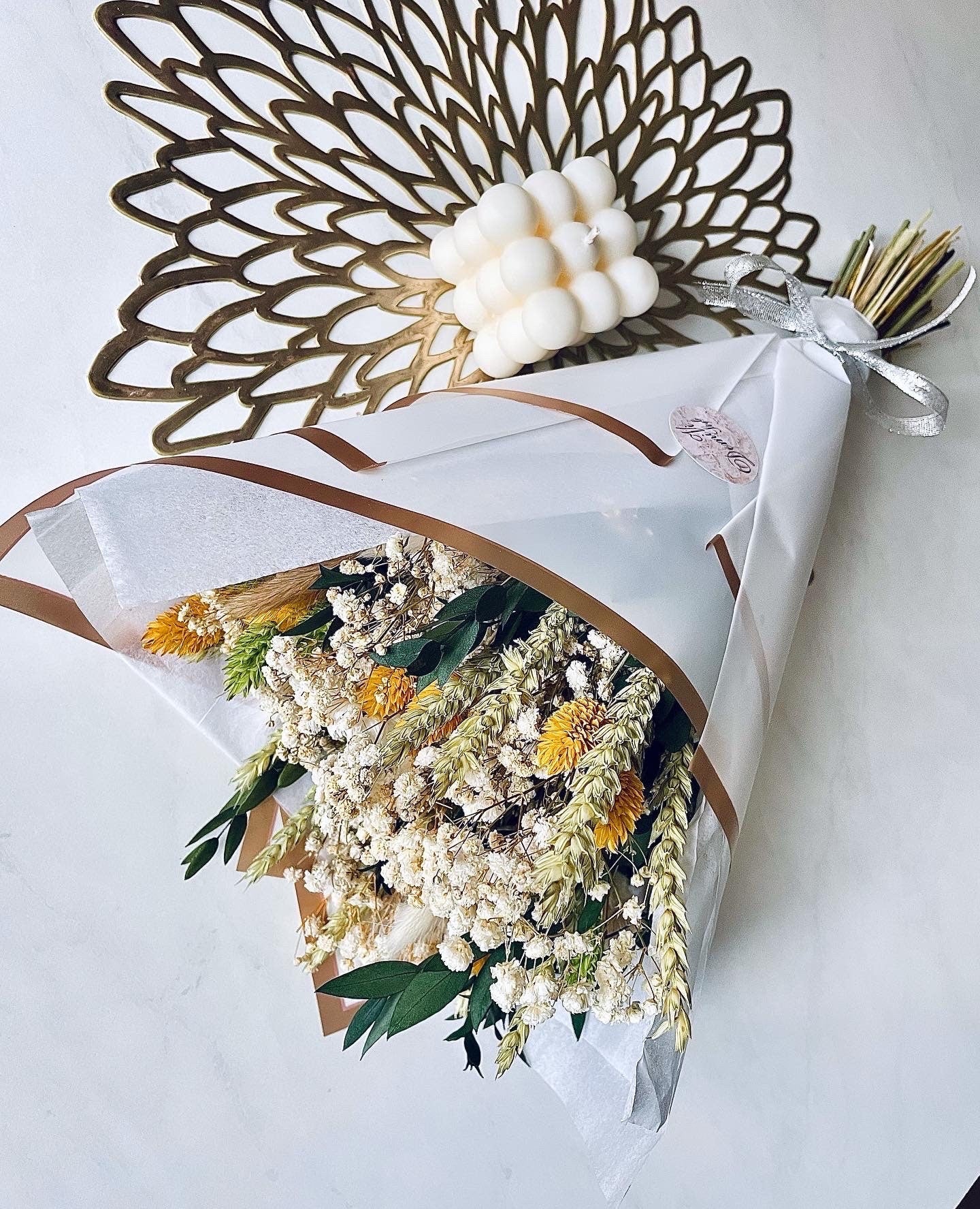 FLOWERS In A Bag/ Gypsophila Eucalyptus Bouquet / Dried Flowers/ Dried Flower Bouquet/ Gifts For Her / Dried flower arrangement with Candle