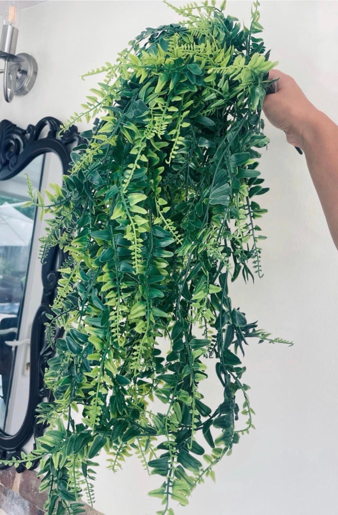 Faux Hanging Fern Plant • Realistic Artificial Greenery for Shelf & Wall Decor • Boho Indoor Home Decor